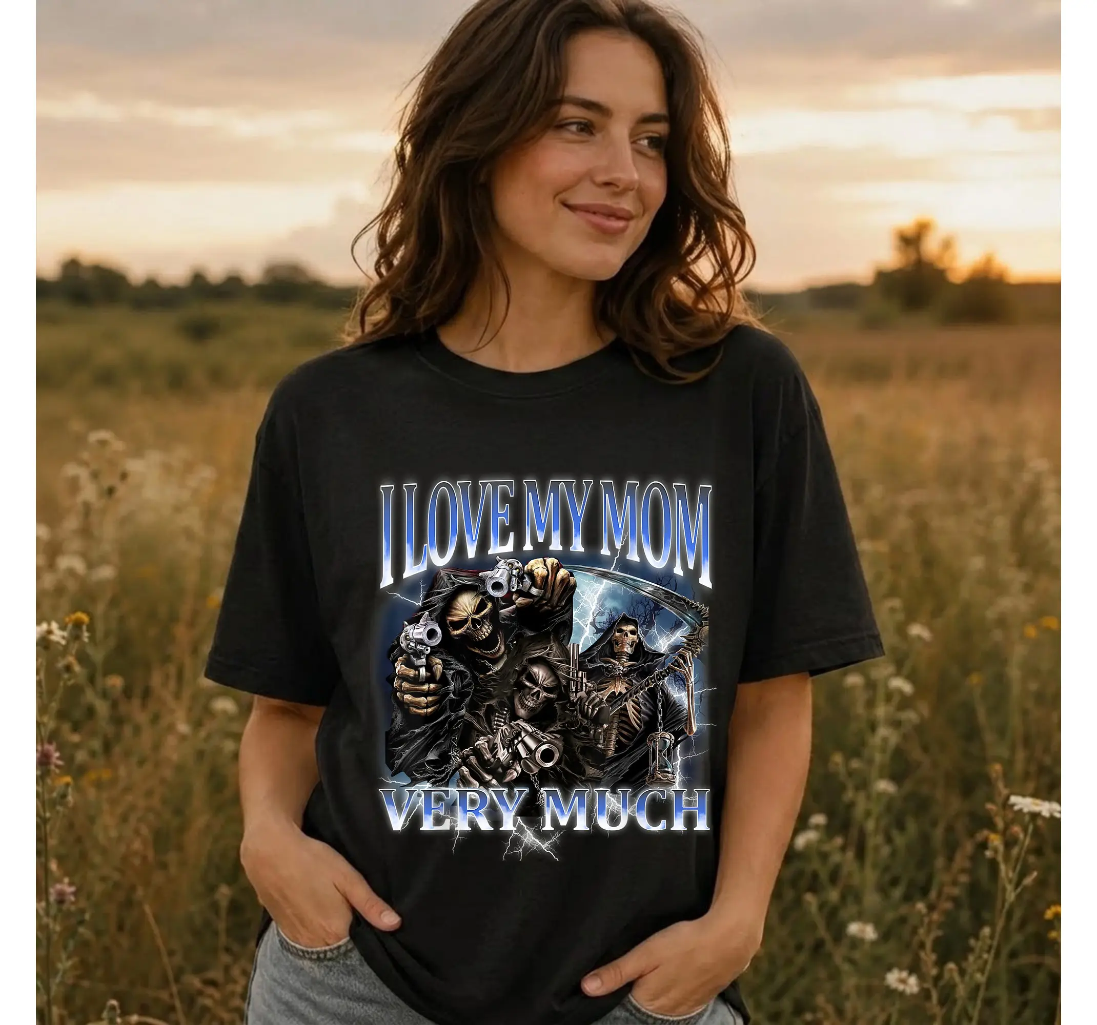 Funny Skeleton Meme Shirt, Badass I Love My Mom Gen Z Humor Graphic Tee