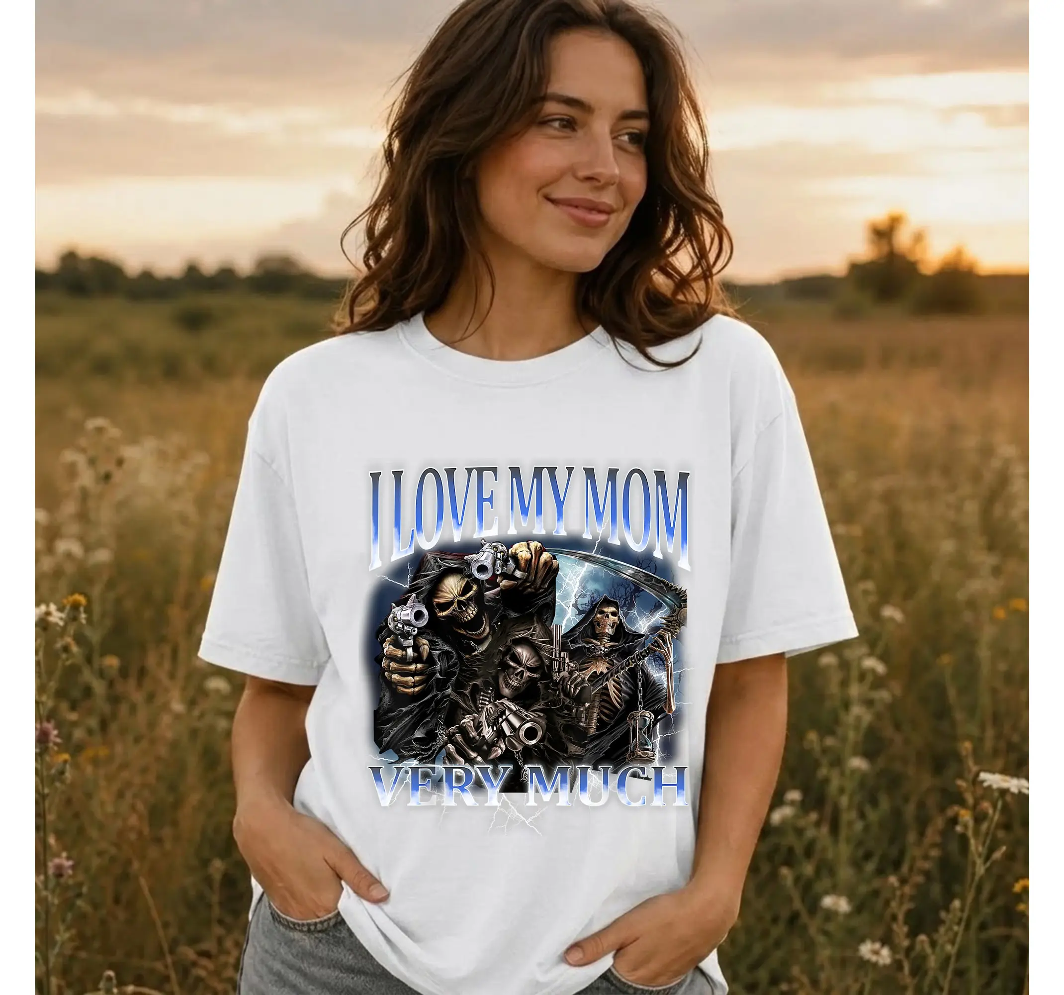 Funny Skeleton Meme Shirt, Badass I Love My Mom Gen Z Humor Graphic Tee - photo 2
