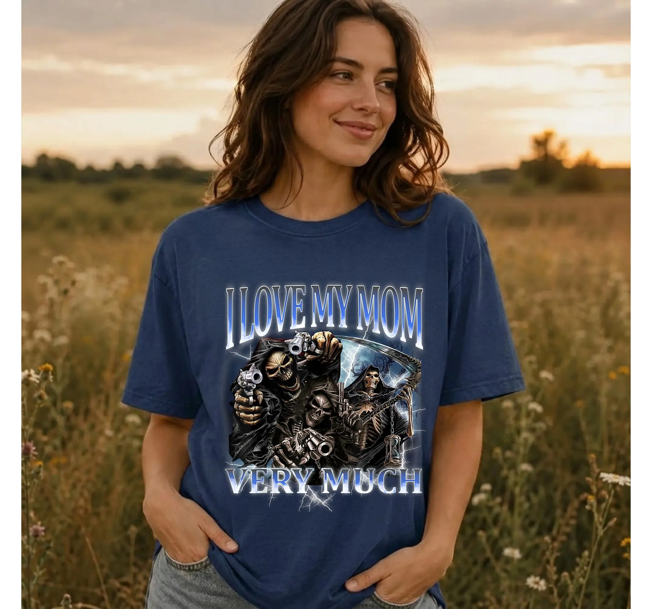 Funny Skeleton Meme Shirt, Badass I Love My Mom Gen Z Humor Graphic Tee - photo 3