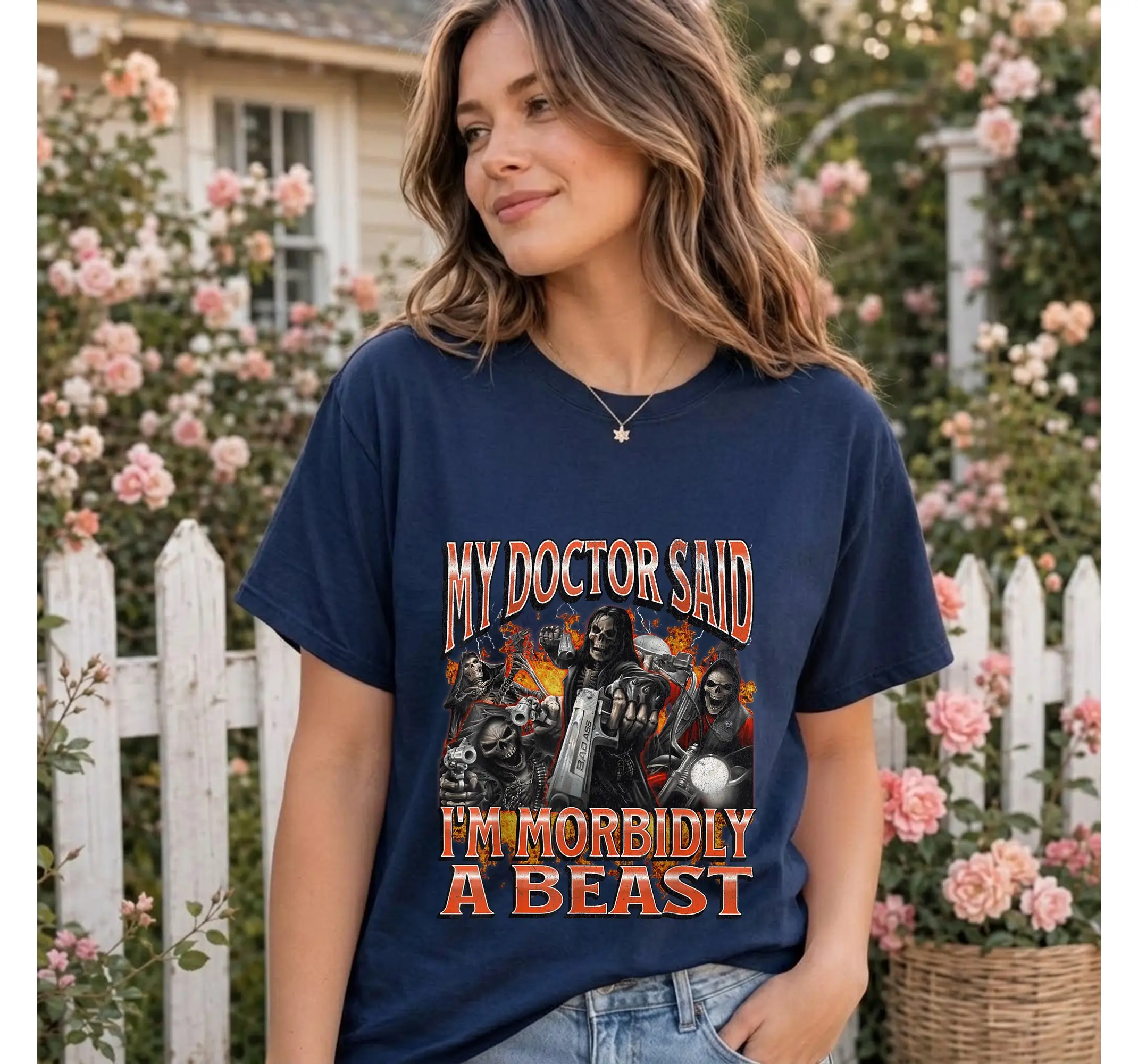 Funny Skeleton Meme Shirt, Morbidly A Beast Gym Humor Graphic Tee for Adults