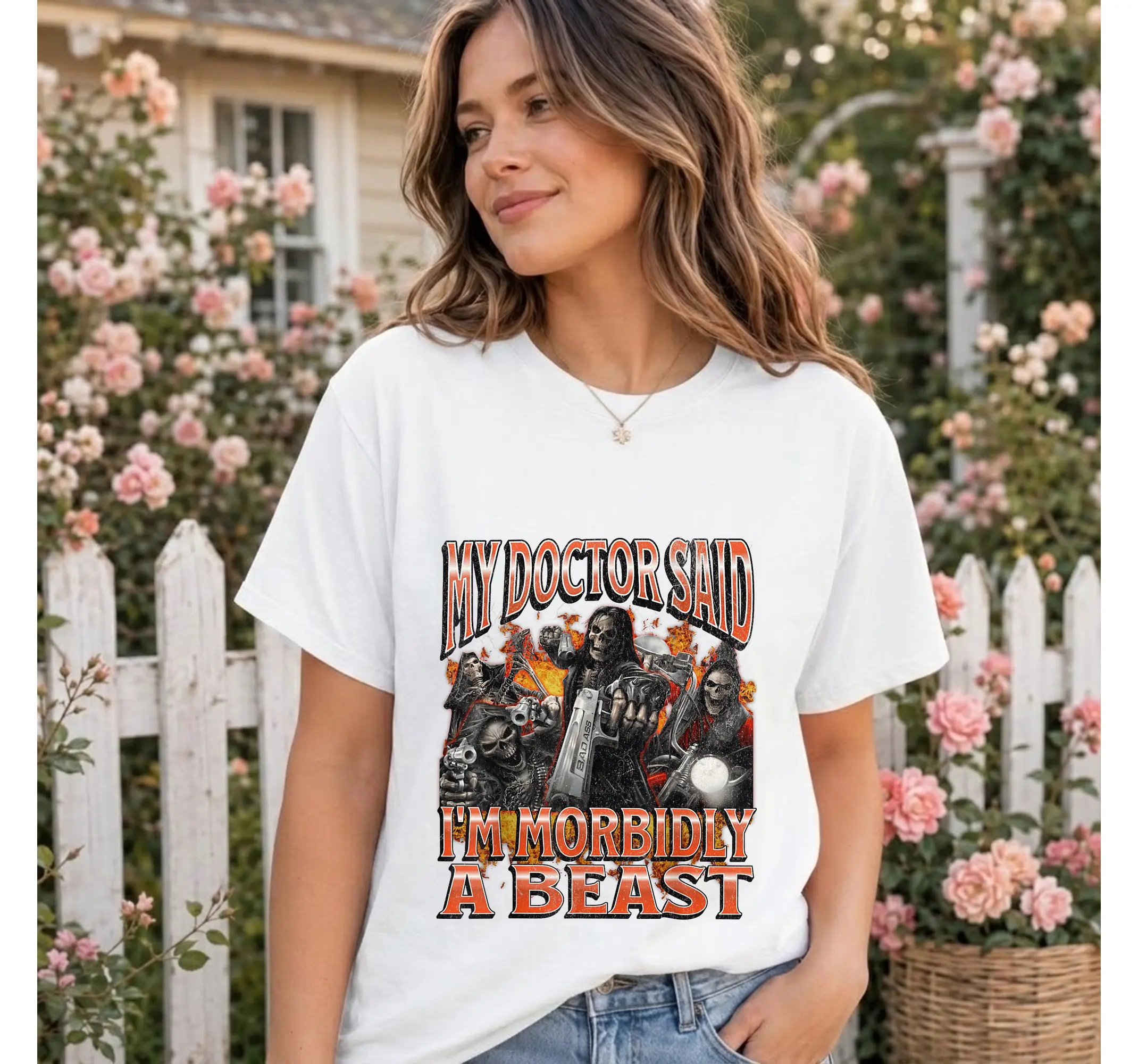 Funny Skeleton Meme Shirt, Morbidly A Beast Gym Humor Graphic Tee for Adults - photo 2
