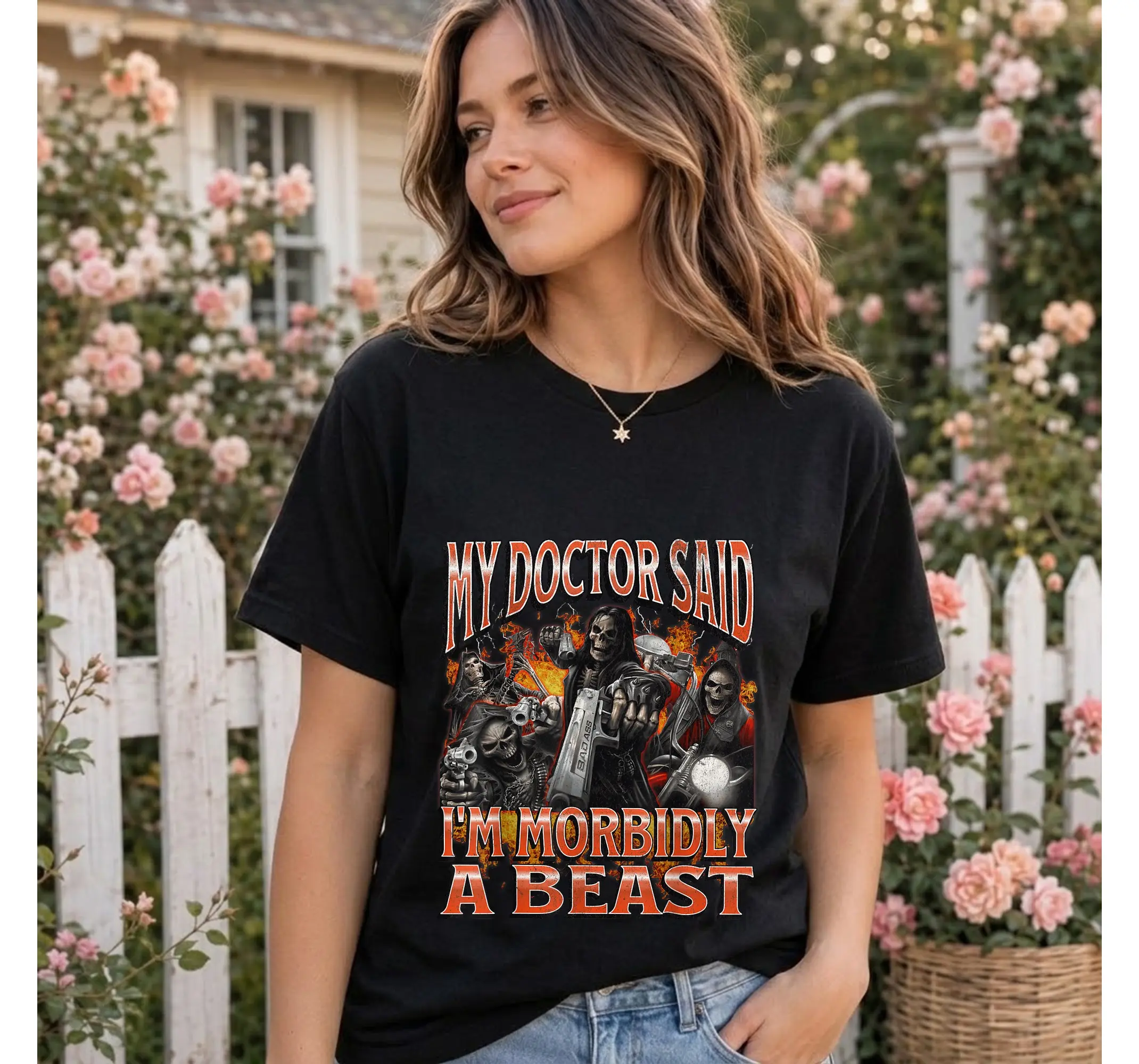 Funny Skeleton Meme Shirt, Morbidly A Beast Gym Humor Graphic Tee for Adults - photo 3