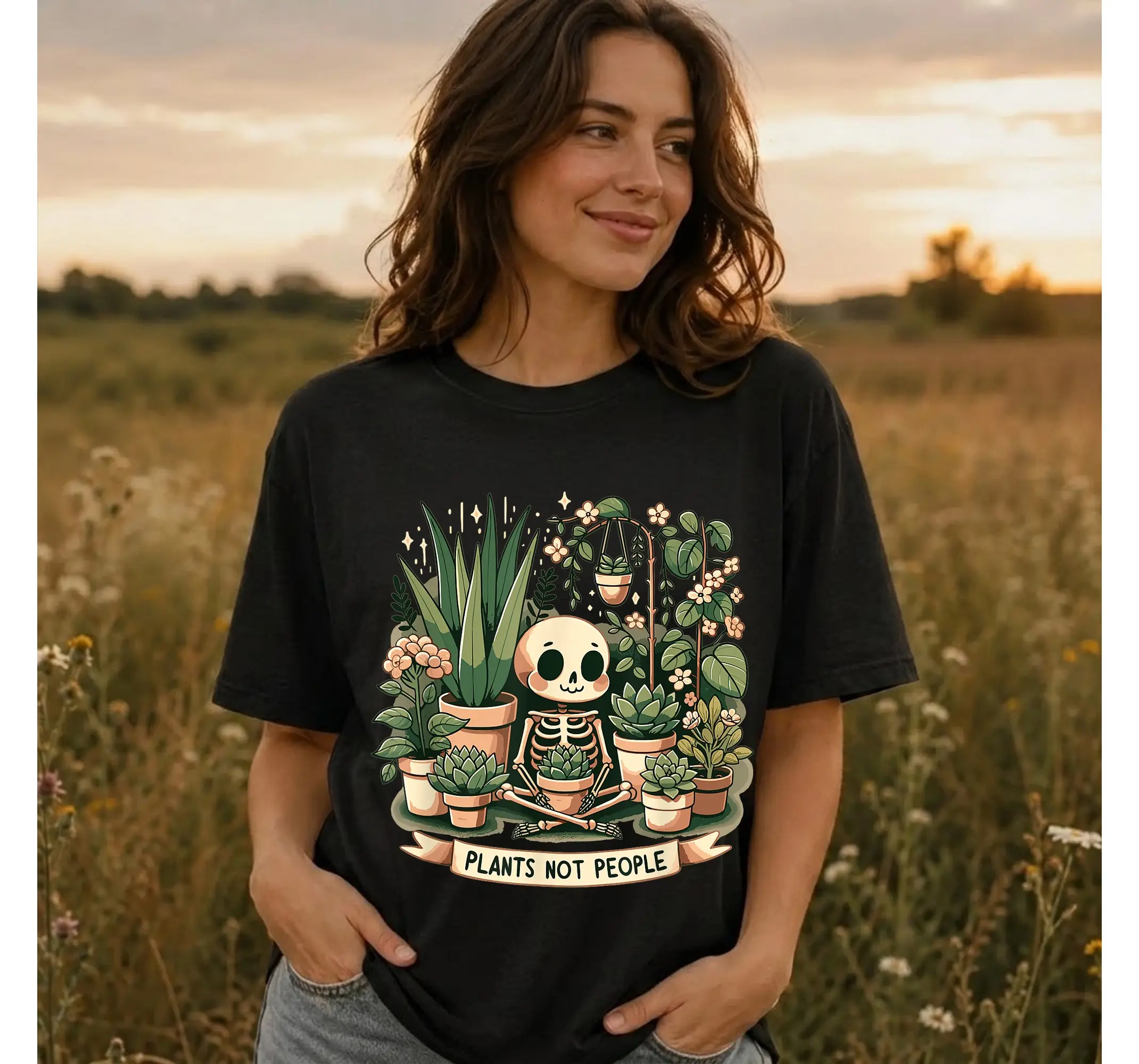 Funny Skeleton Plant Mom Shirt, Antisocial Gardener Introvert Graphic Tee
