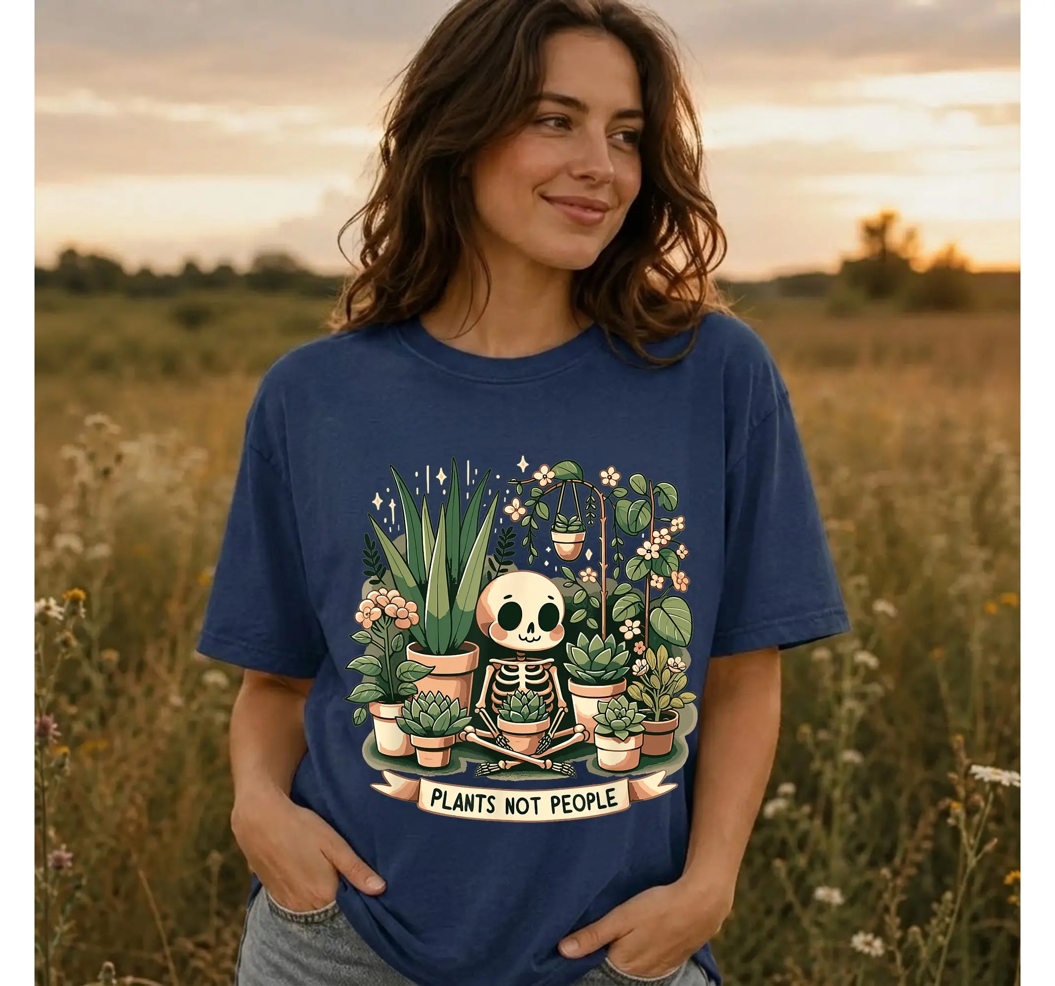 Funny Skeleton Plant Mom Shirt, Antisocial Gardener Introvert Graphic Tee - photo 2