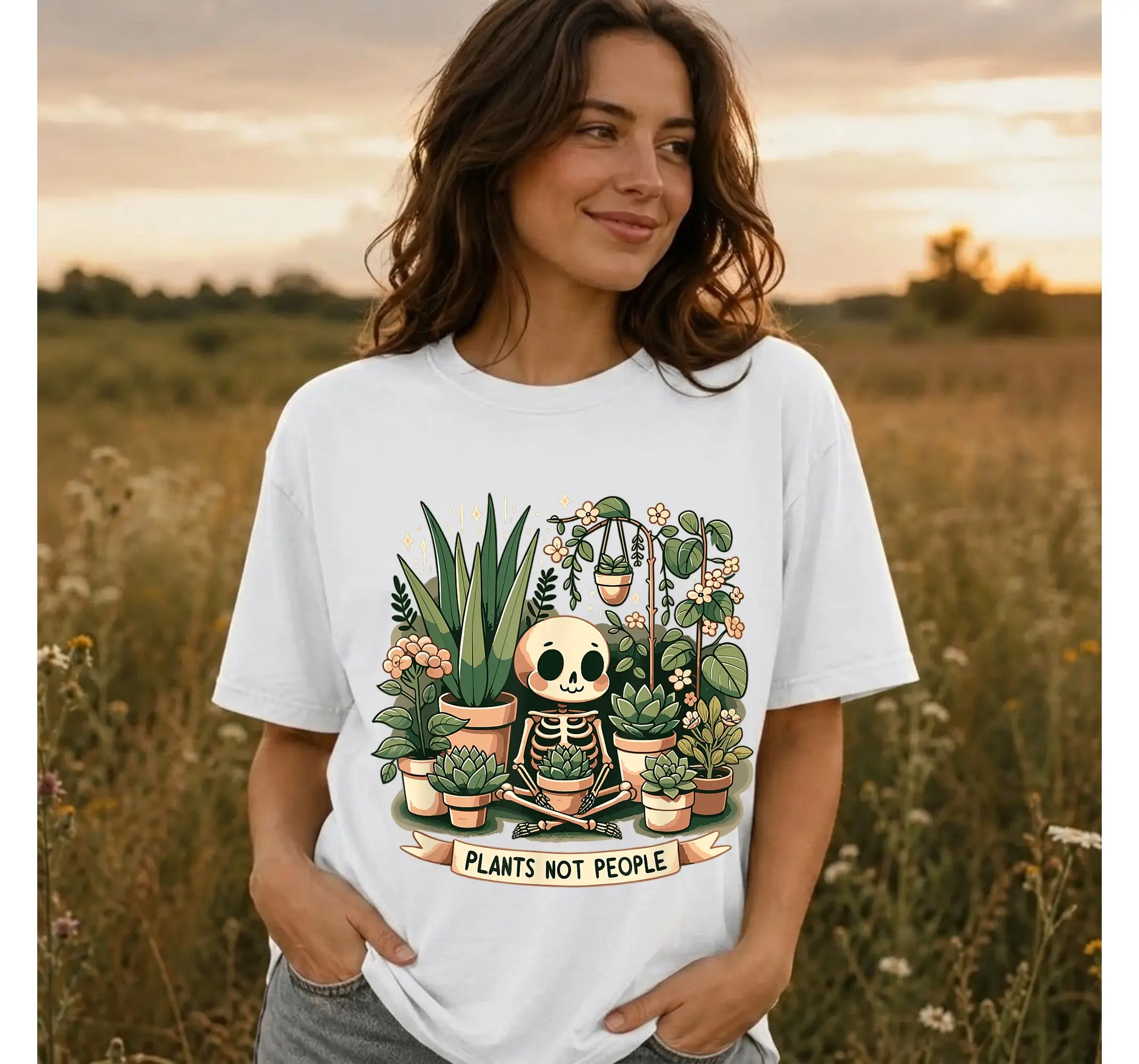 Funny Skeleton Plant Mom Shirt, Antisocial Gardener Introvert Graphic Tee - photo 3