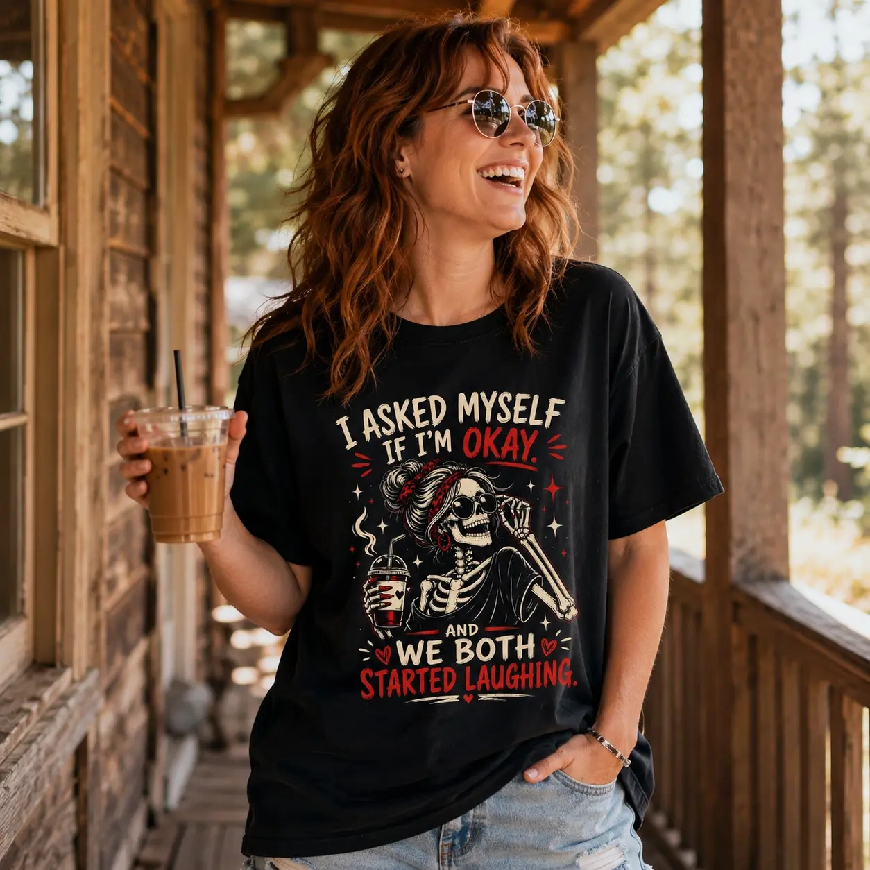 I Asked Myself If Im Okay Skeleton Sweatshirt, Funny Sarcastic Gothic Mental Health Humor Halloween Crewneck - photo 2