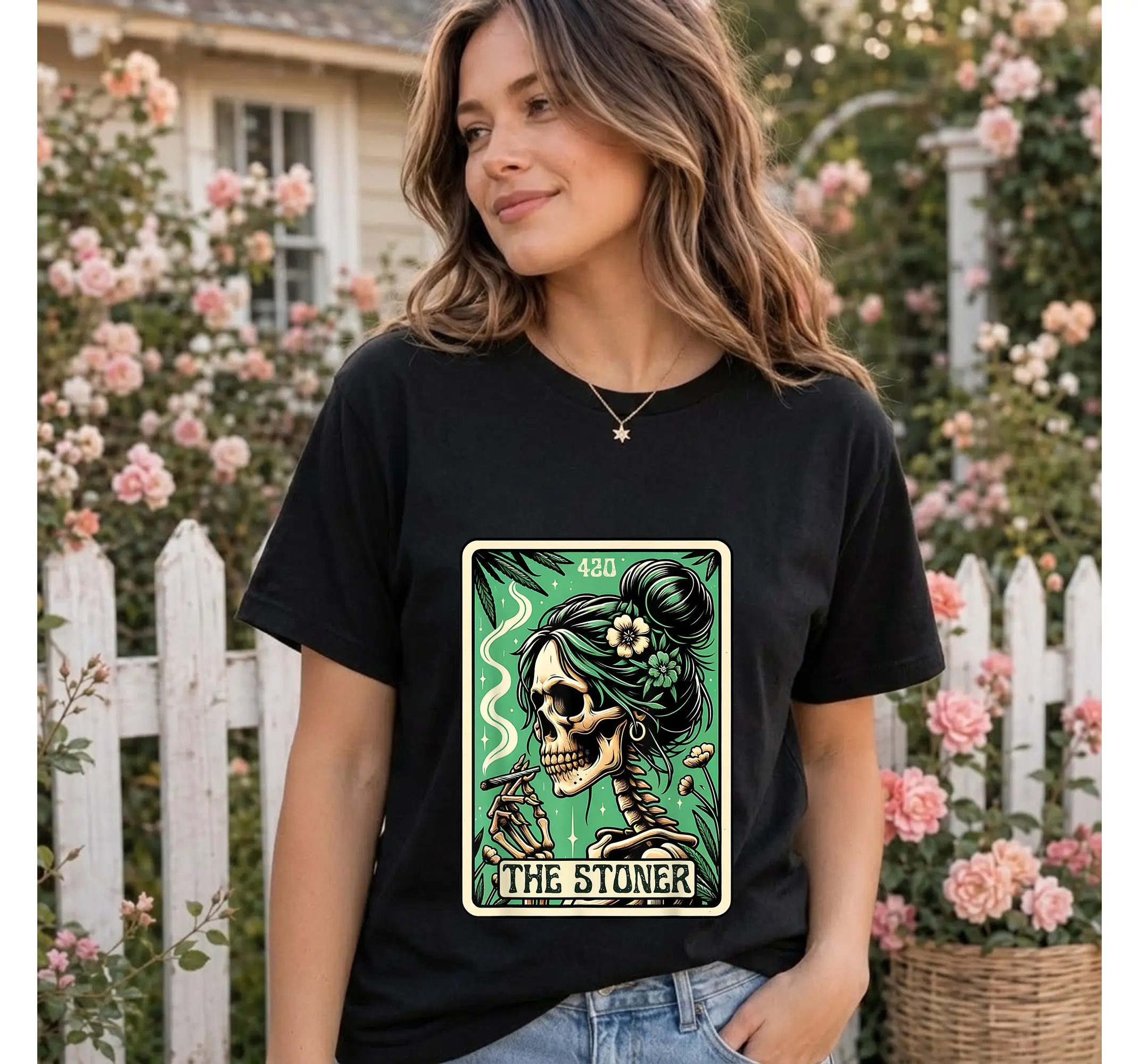 Funny Stoner Skeleton Tee, Cannabis 420 Weed Tarot Card Graphic Shirt Gift