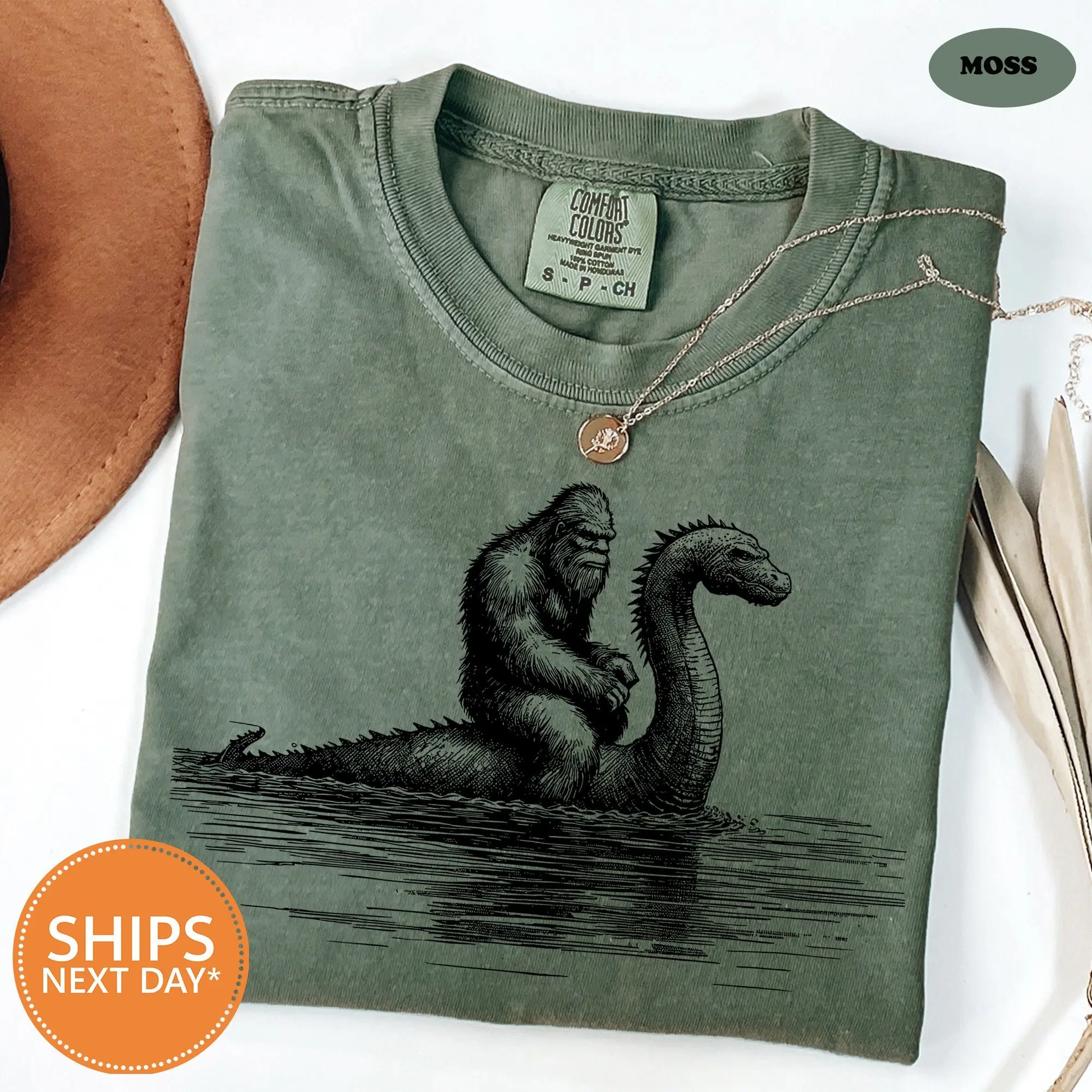 Comfort Colors Funny Bigfoot Shirt, Vintage Loch Ness Monster Hilarious Sasquatch Graphic Tee