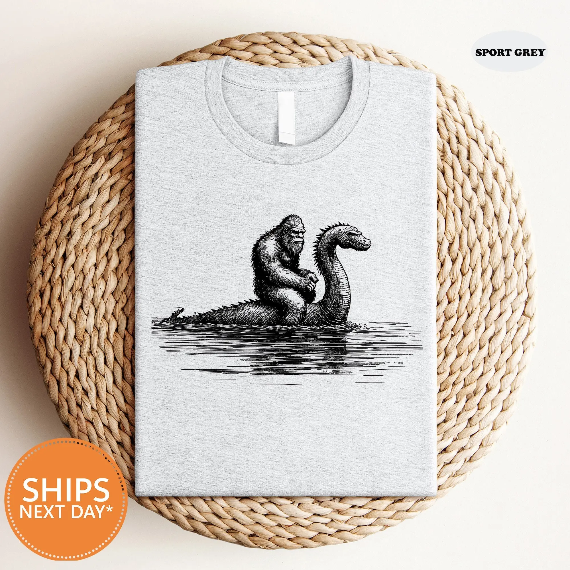 Comfort Colors Funny Bigfoot Shirt, Vintage Loch Ness Monster Hilarious Sasquatch Graphic Tee - photo 4