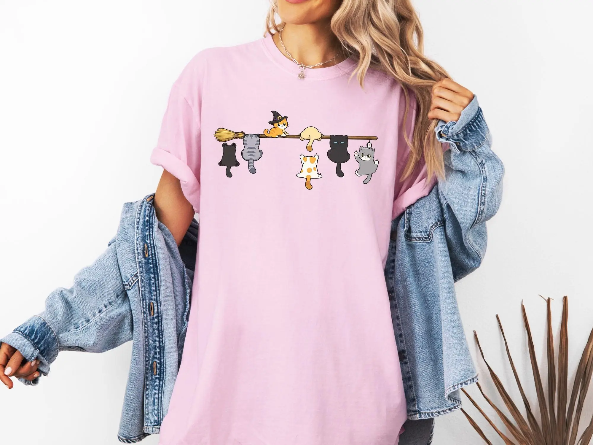 Funny Witch Cats Shirt, Comfort Colors Halloween Tee, Cute Broom Spooky Kitty Graphic Fall Gift for Cat Lovers - photo 3