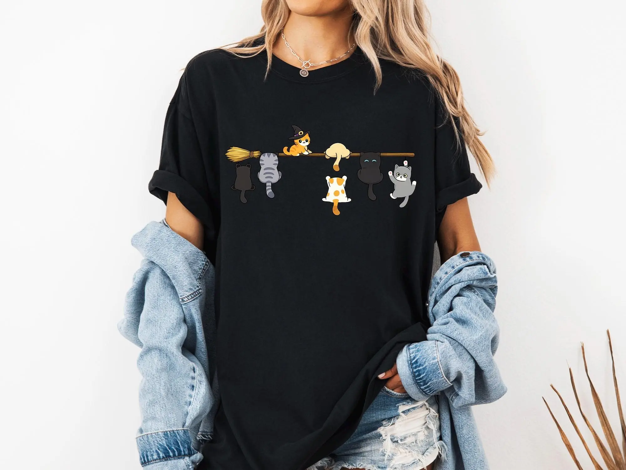 Funny Witch Cats Shirt, Comfort Colors Halloween Tee, Cute Broom Spooky Kitty Graphic Fall Gift for Cat Lovers - photo 4