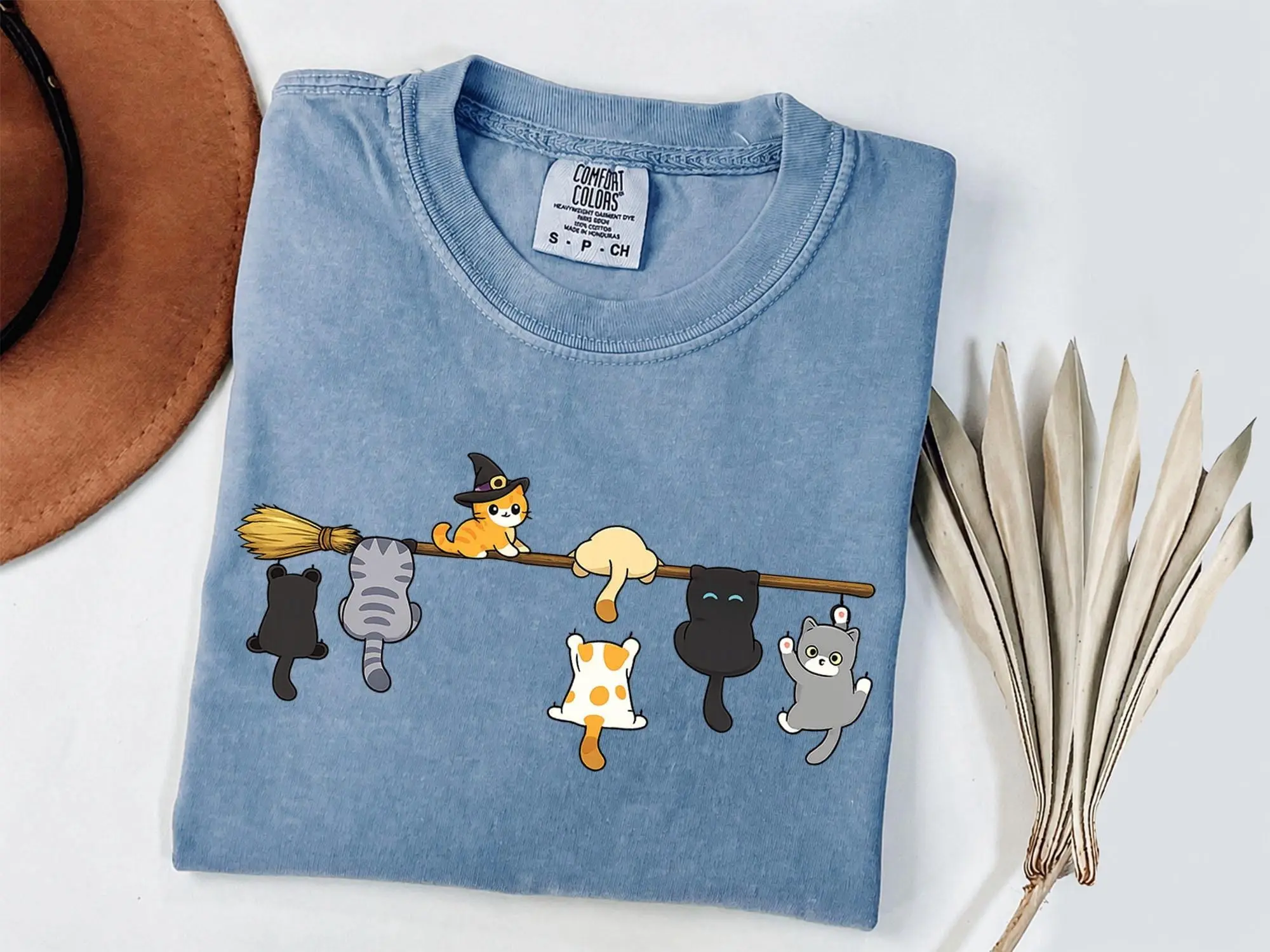 Funny Witch Cats Shirt, Comfort Colors Halloween Tee, Cute Broom Spooky Kitty Graphic Fall Gift for Cat Lovers - photo 5