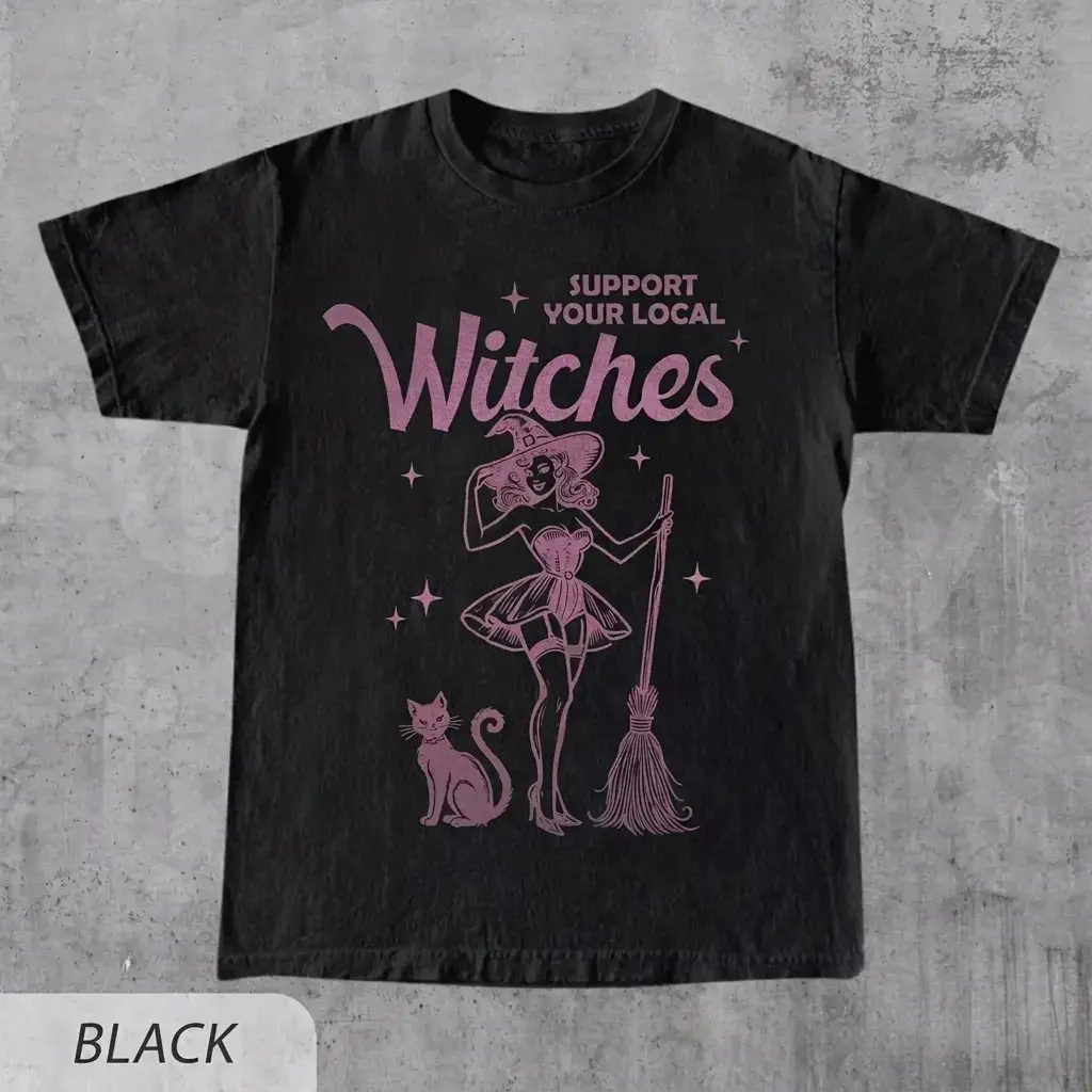 Support Your Local Witches Shirt, Funny Witchy Halloween Party Cute Fall Graphic Tee Gift for Her