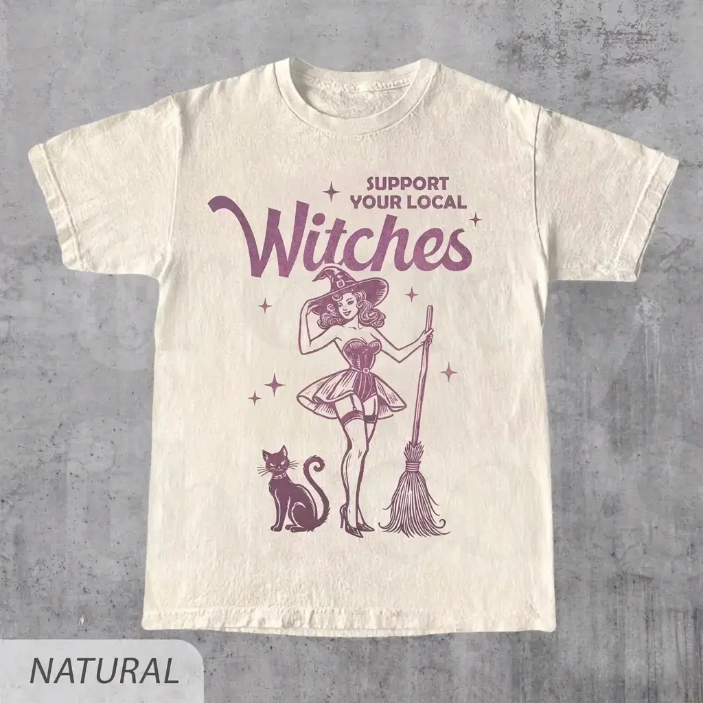 Support Your Local Witches Shirt, Funny Witchy Halloween Party Cute Fall Graphic Tee Gift for Her - photo 2