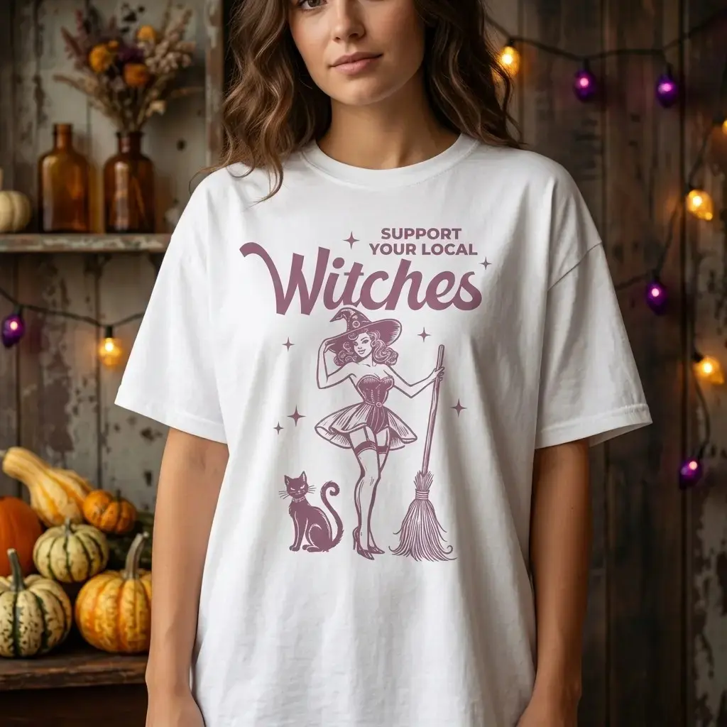 Support Your Local Witches Shirt, Funny Witchy Halloween Party Cute Fall Graphic Tee Gift for Her - photo 4