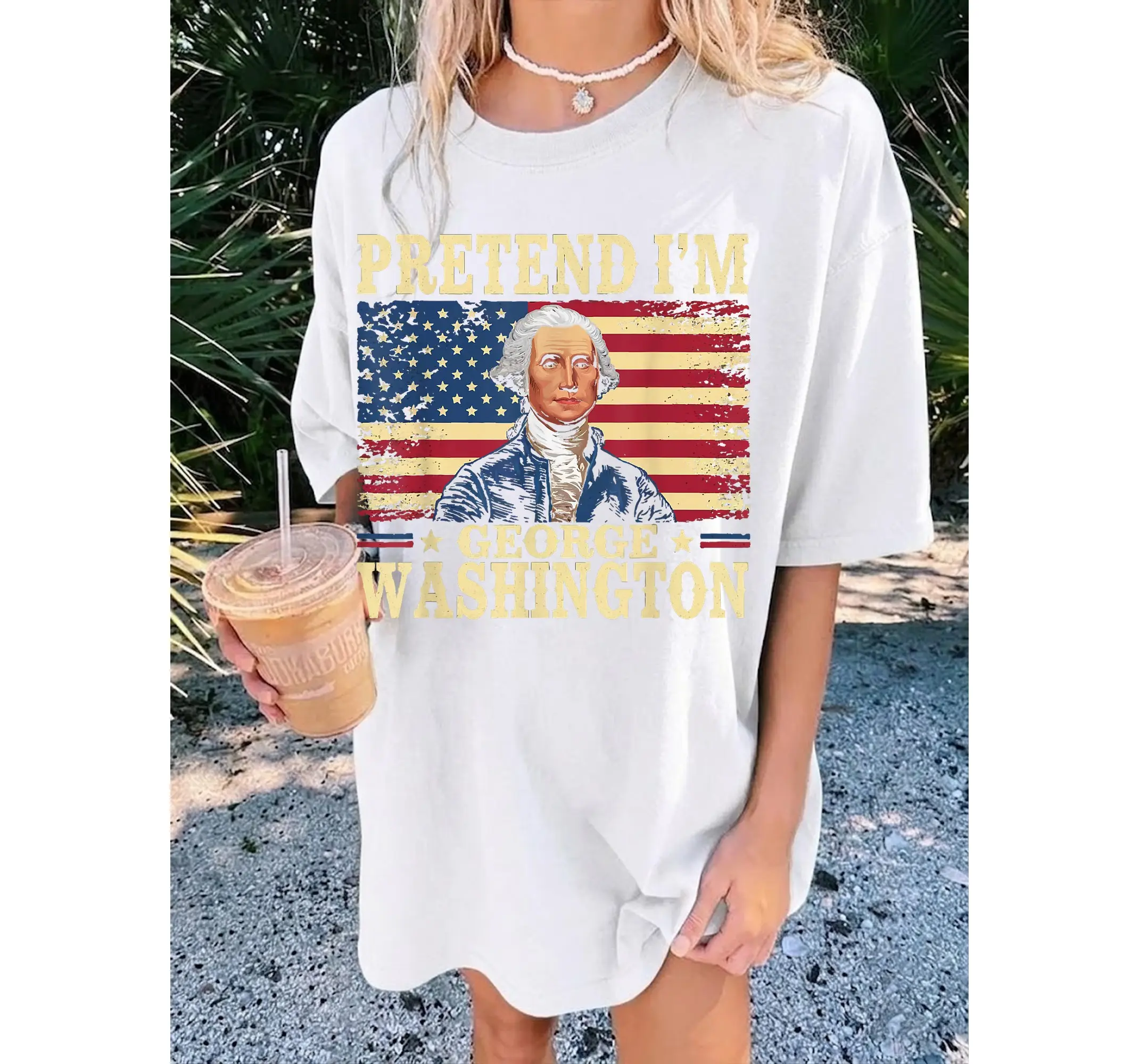 George Washington Lazy Halloween Costume Tee, Funny Vintage Historical Pretend Outfit Shirt