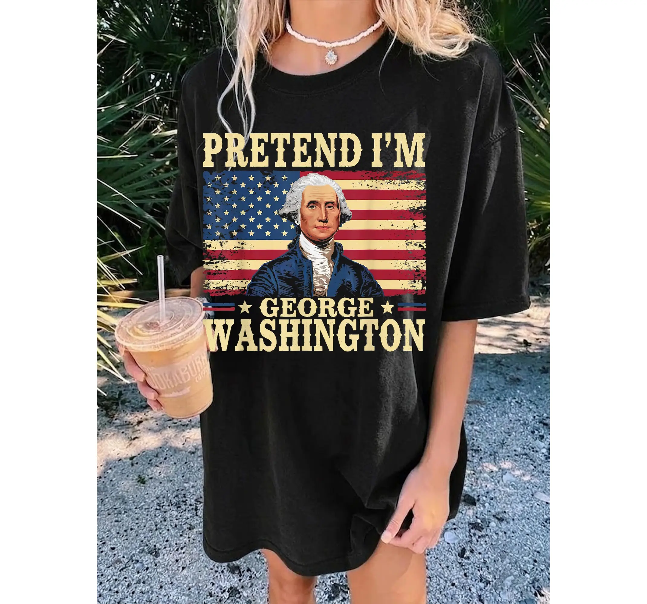 George Washington Lazy Halloween Costume Tee, Funny Vintage Historical Pretend Outfit Shirt - photo 2
