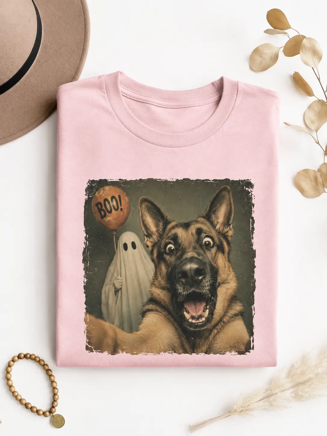 German Shepherd Halloween Shirt | Ghost Selfie Dog Tee | Vintage Spooky Artwork | Comfort Colors 1717 Unisex Top - photo 2