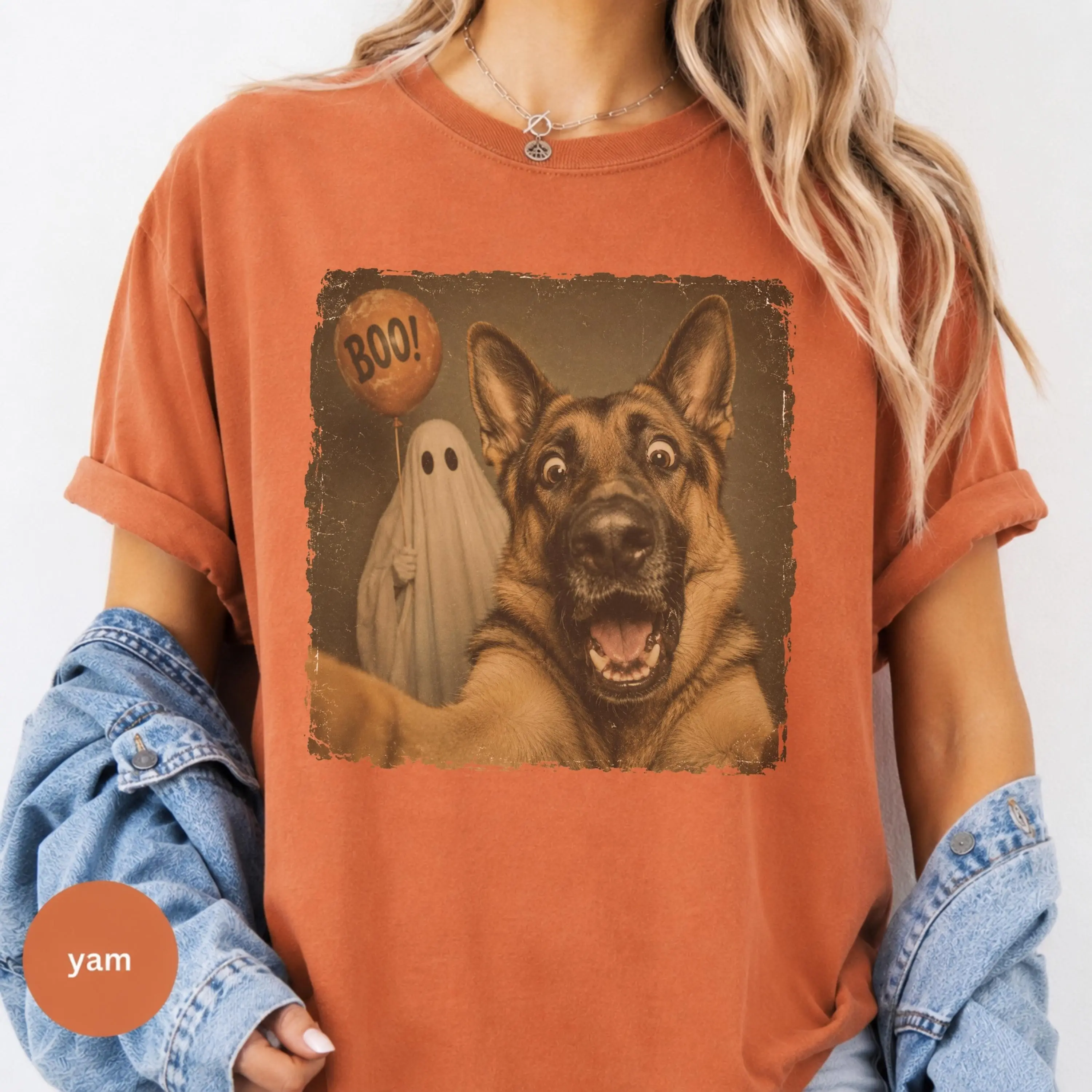 German Shepherd Halloween Shirt, Ghost Selfie Tee, Vintage Spooky Comfort Colors Unisex Graphic Fall Top for Dog Mom