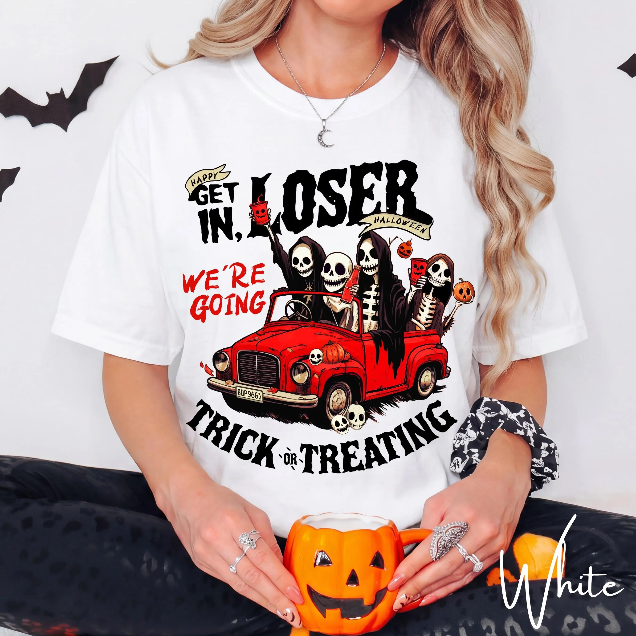 Comfort Colors 1717 Get In Loser We're Going Trick Or Treating Shirt, Funny Skeleton Halloween Womens Tee - photo 2