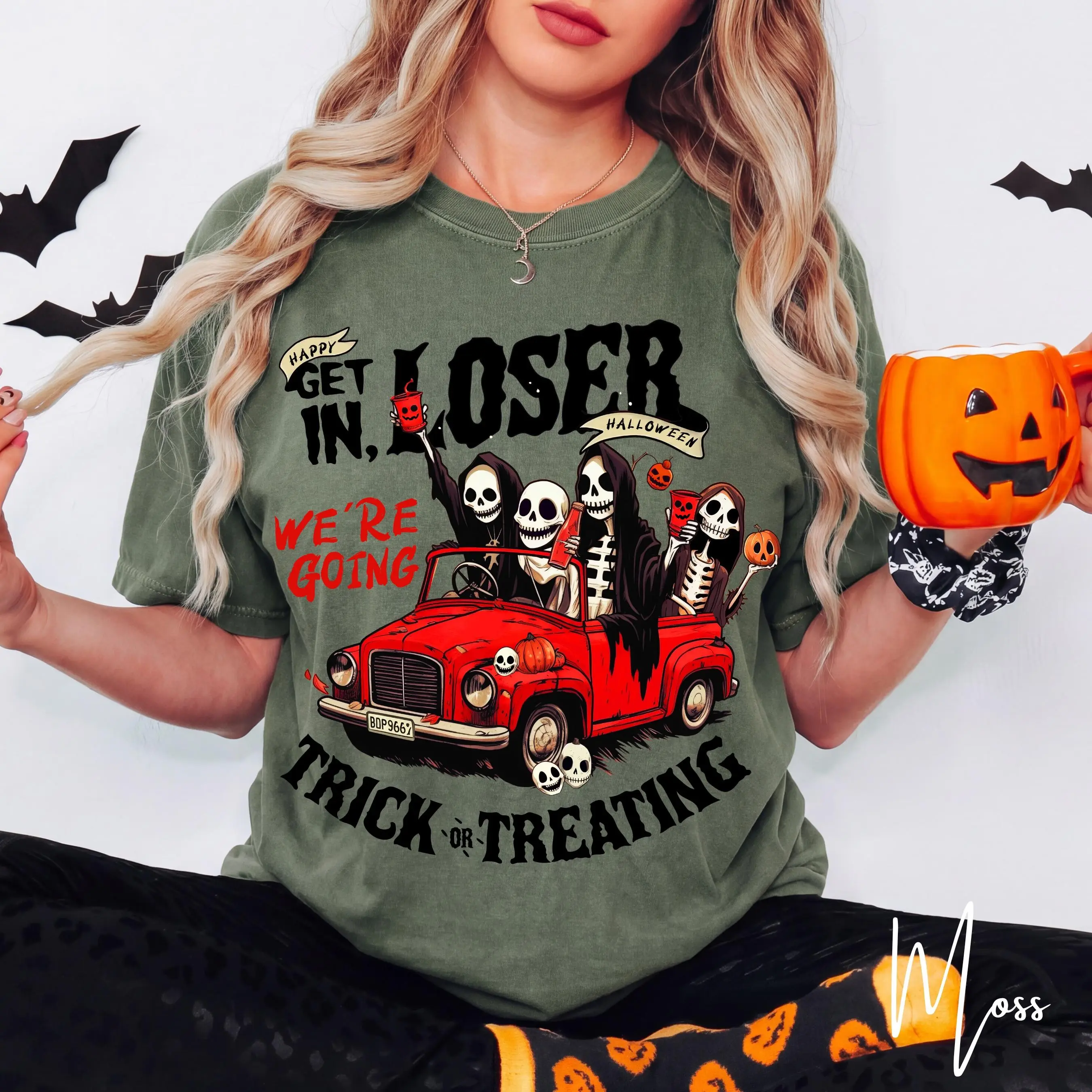Comfort Colors 1717 Get In Loser We're Going Trick Or Treating Shirt, Funny Skeleton Halloween Womens Tee - photo 3