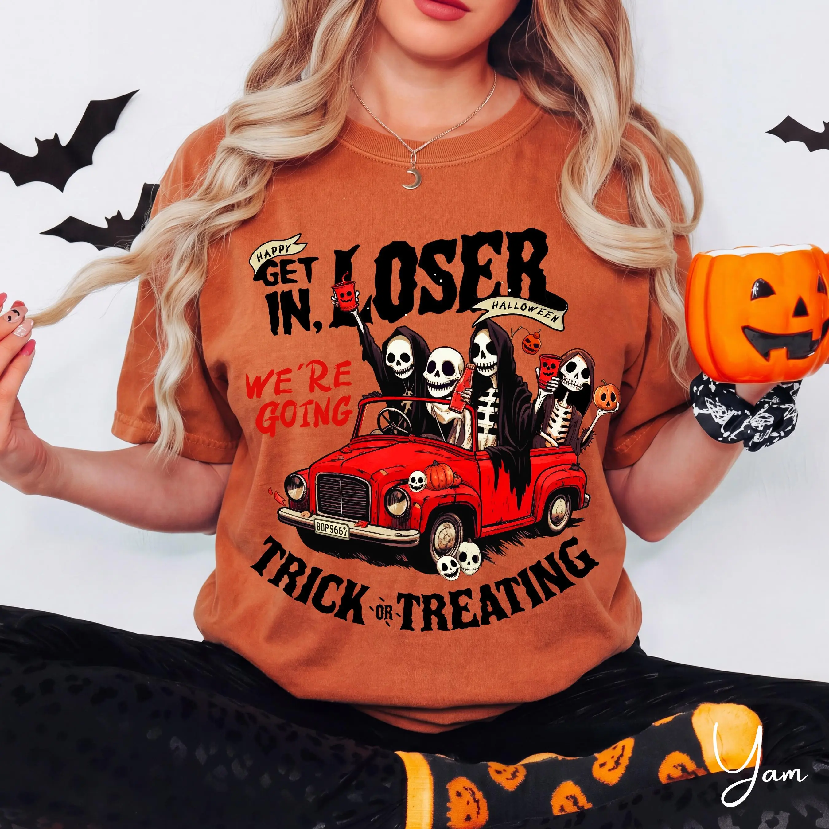 Comfort Colors 1717 Get In Loser We're Going Trick Or Treating Shirt, Funny Skeleton Halloween Womens Tee - photo 5
