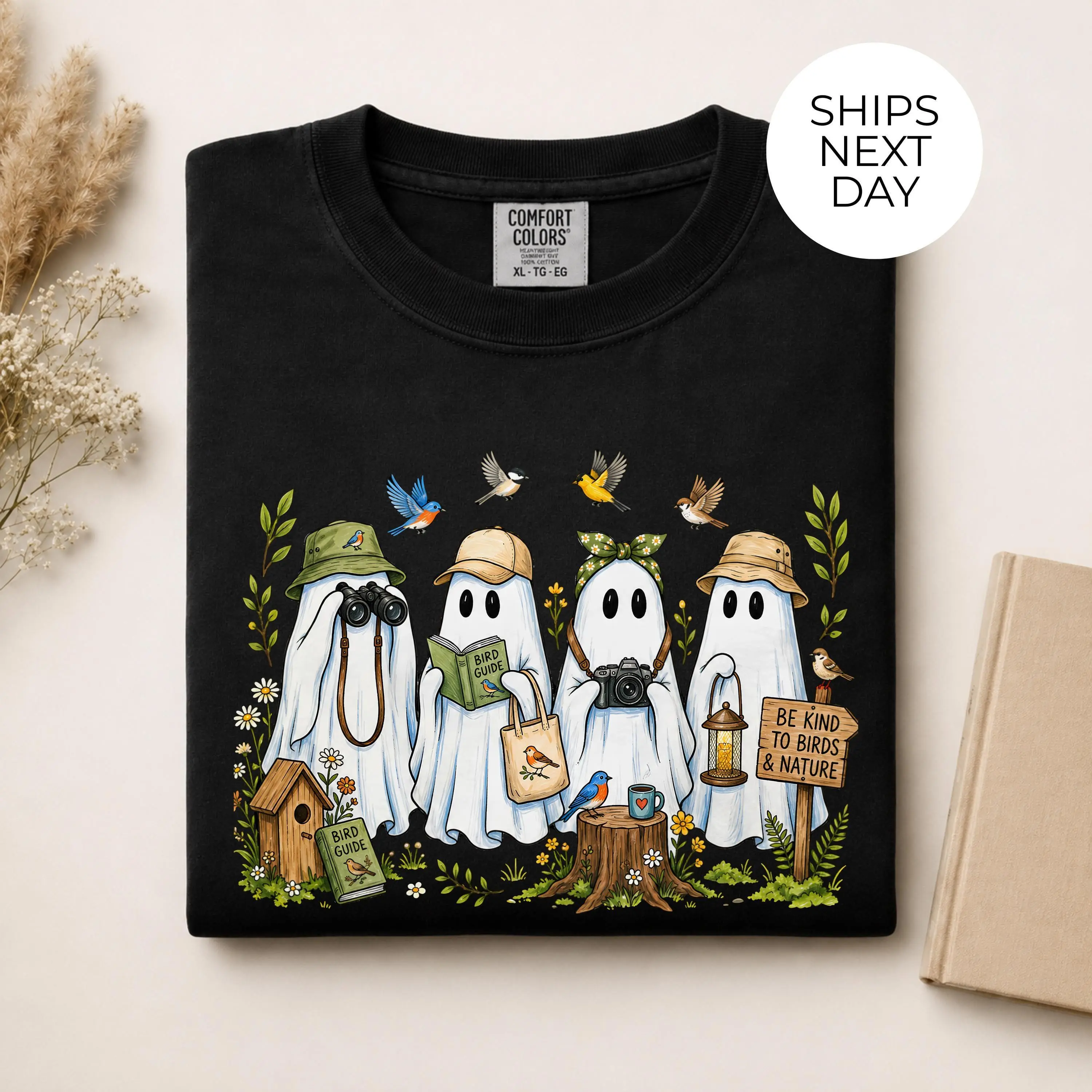 Comfort Colors Ghost Birdwatching Shirt, Halloween Birder Nature Lover Graphic Tee, Spooky October Autumn Gift