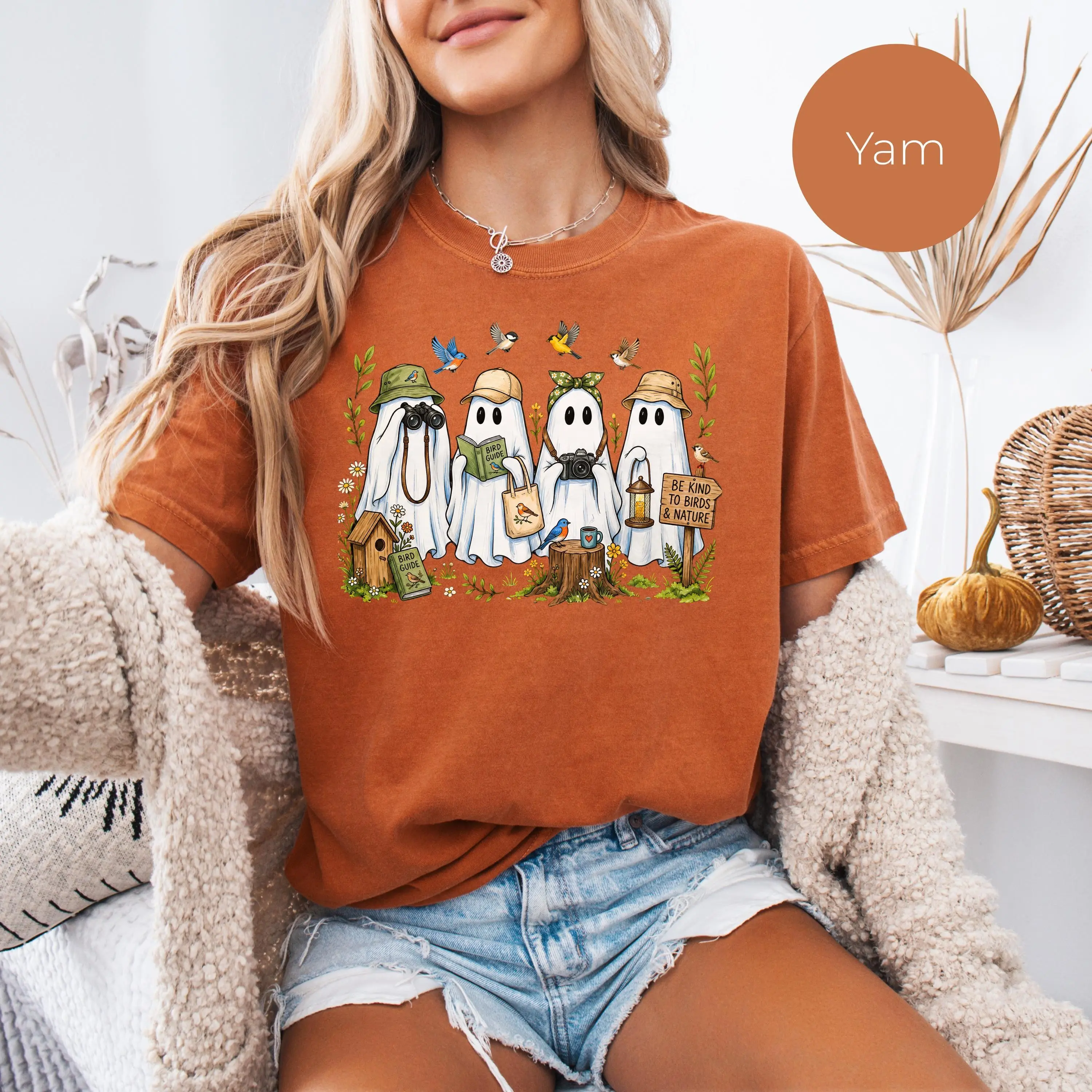 Comfort Colors Ghost Birdwatching Shirt, Halloween Birder Nature Lover Graphic Tee, Spooky October Autumn Gift - photo 2