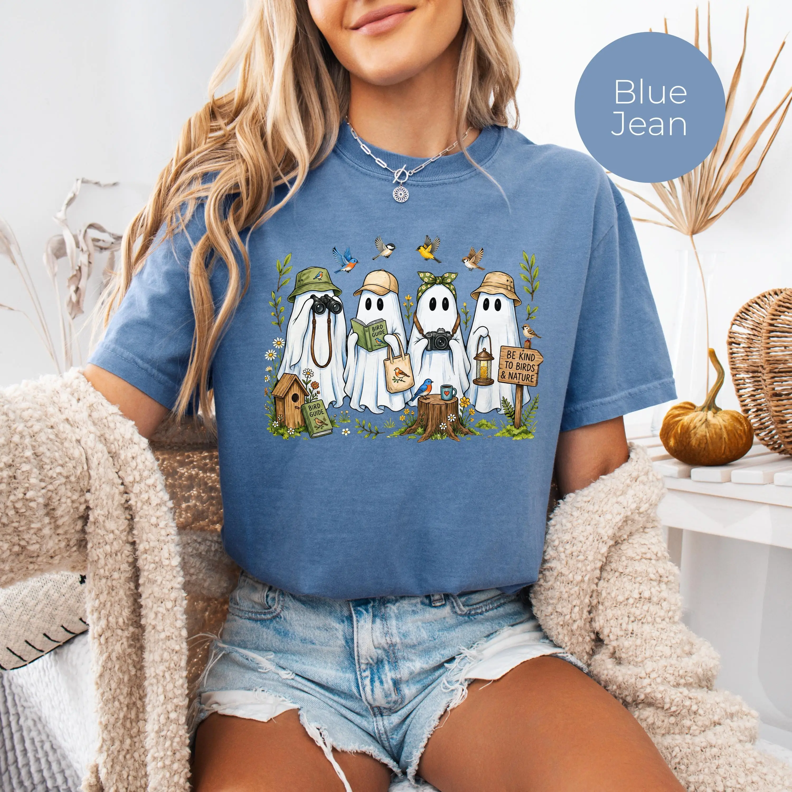 Comfort Colors Ghost Birdwatching Sweatshirt, Halloween Birder Nature Lover Graphic Crewneck, Spooky October Gift - photo 4