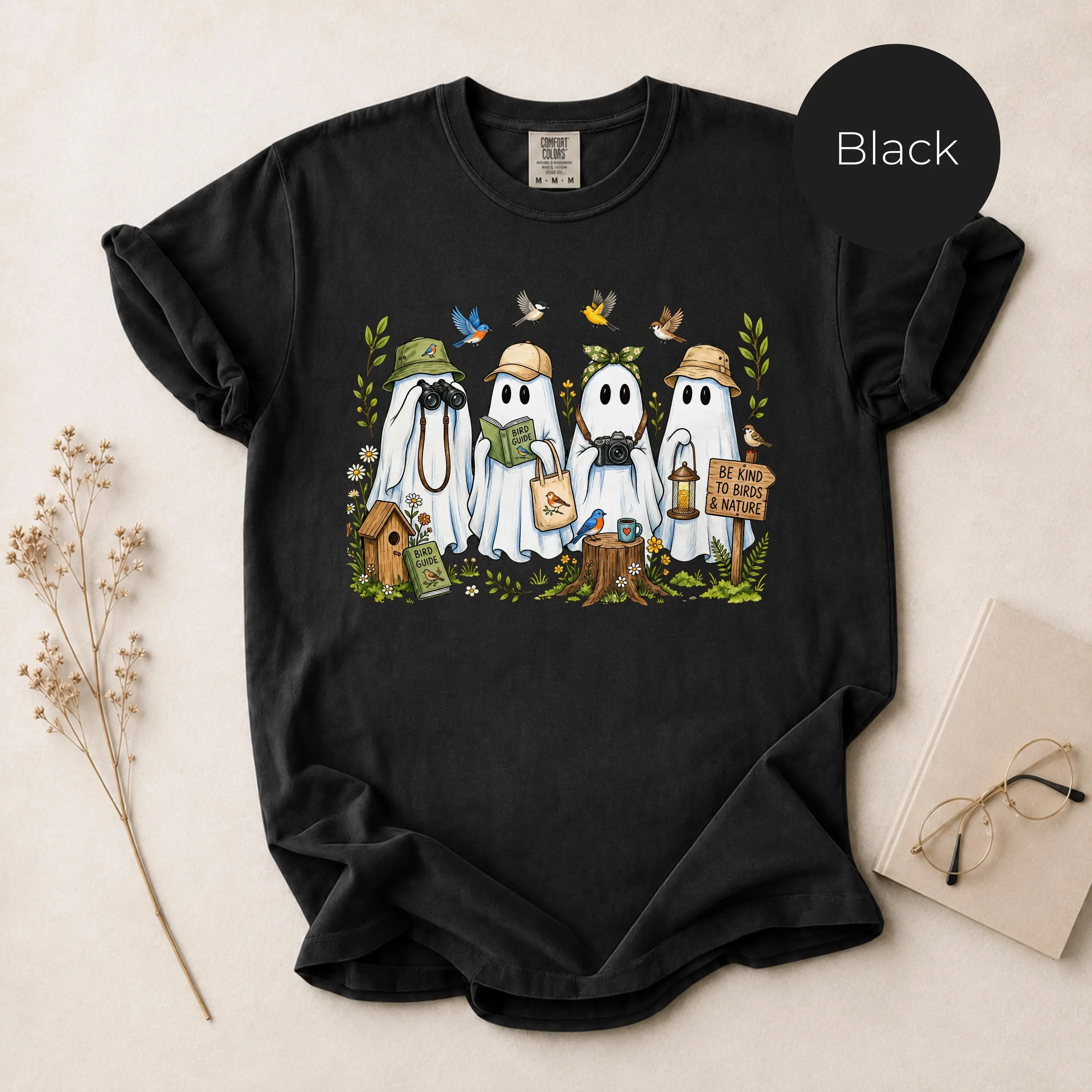 Comfort Colors Ghost Birdwatching Sweatshirt, Halloween Birder Nature Lover Graphic Crewneck, Spooky October Gift - photo 5