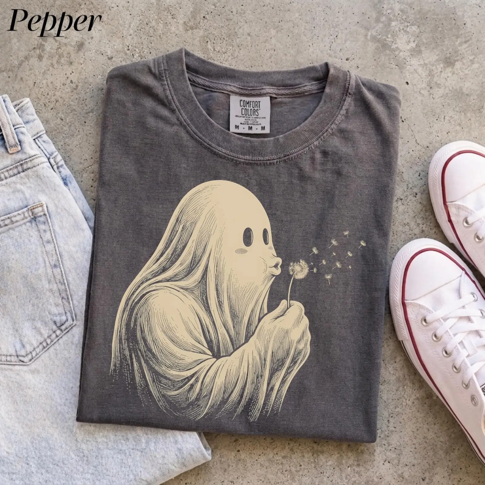 Comfort Colors Ghost Blowing Dandelion Shirt, Cute Retro Vintage Halloween Fall Gift Tee
