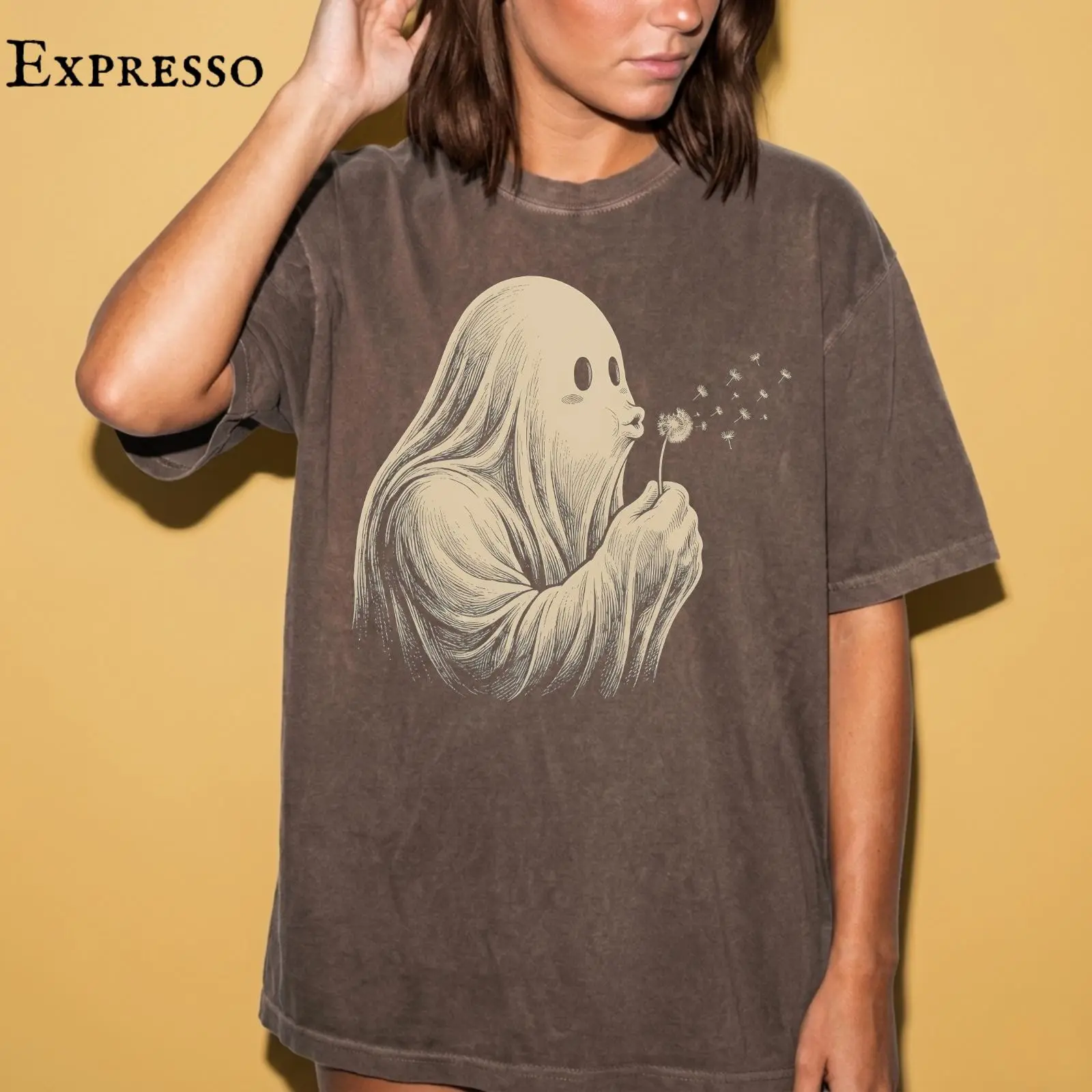 Comfort Colors Ghost Blowing Dandelion Shirt, Cute Retro Vintage Halloween Fall Gift Tee - photo 2