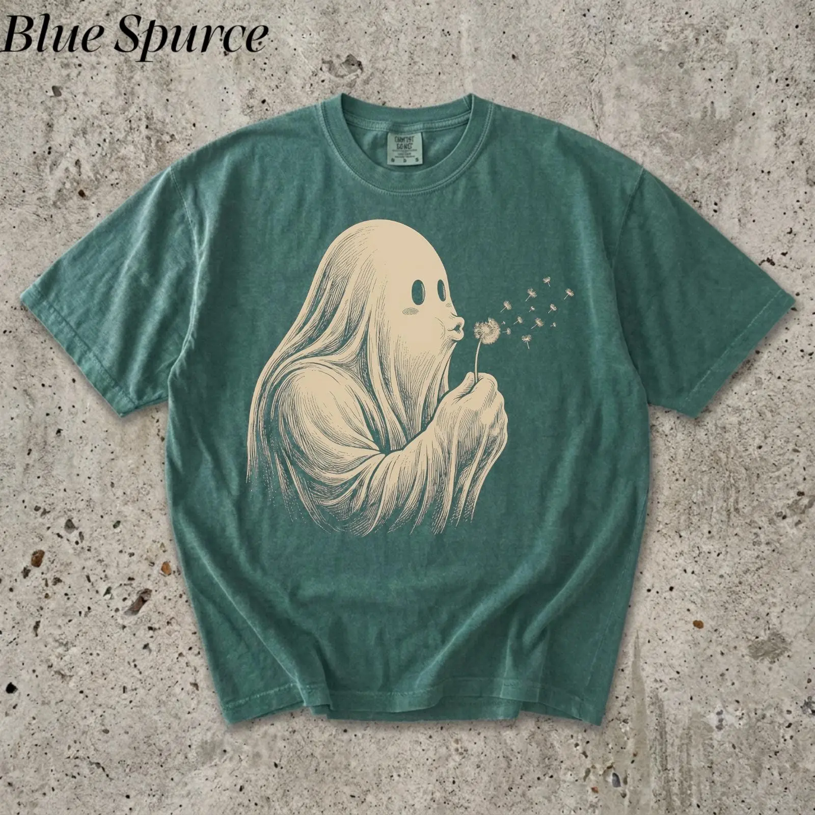 Comfort Colors Ghost Blowing Dandelion Shirt, Cute Retro Vintage Halloween Fall Gift Tee - photo 3