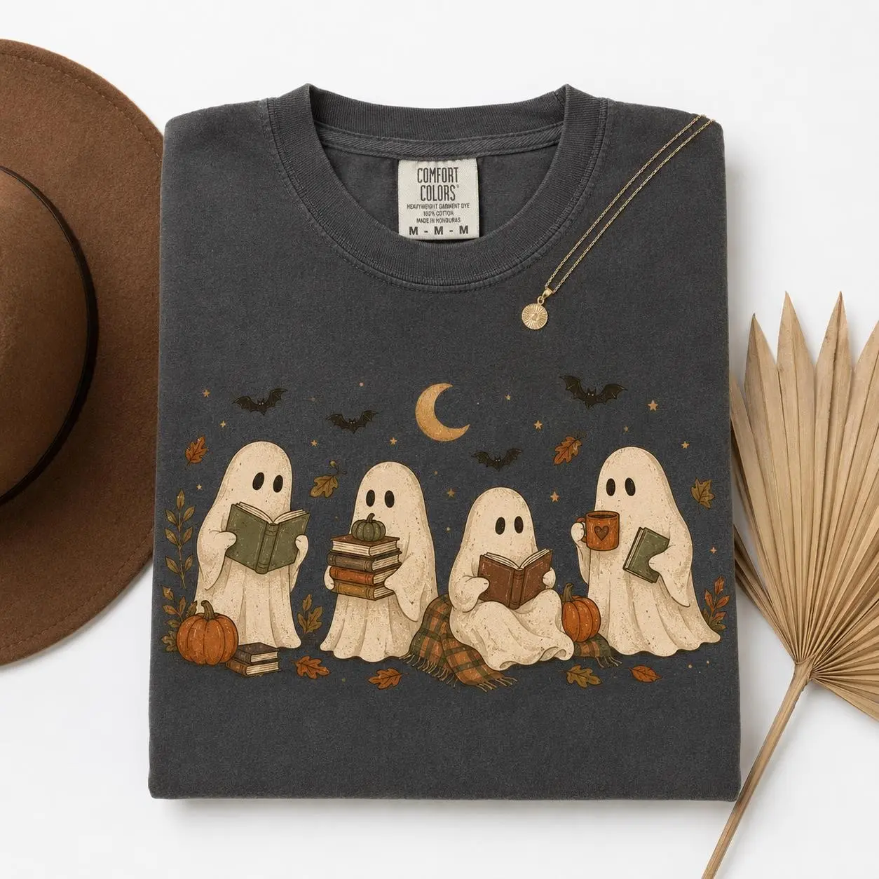 Comfort Colors Booked With My Boos Ghost Shirt, Vintage Halloween Book Lover Cozy Fall Reading Tee