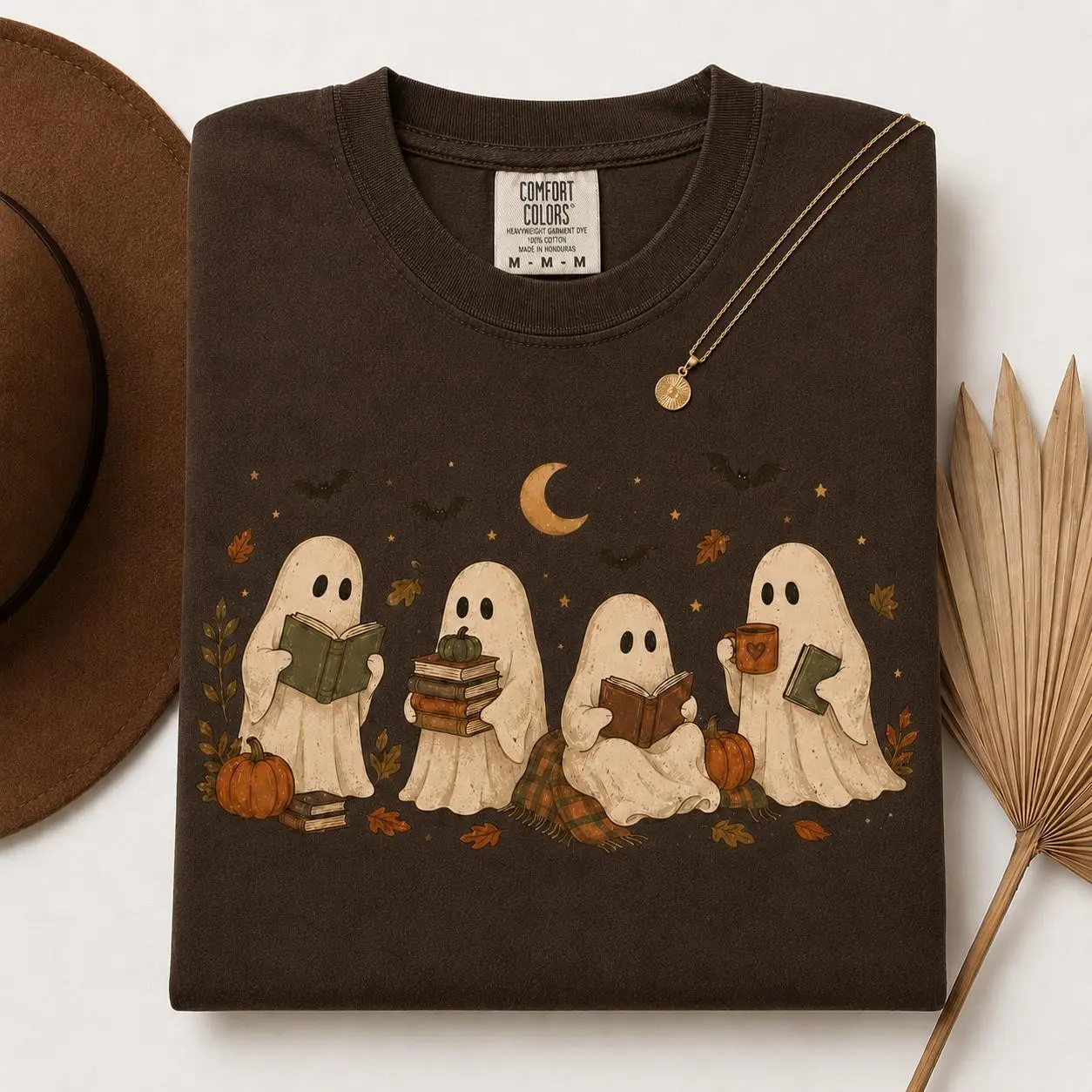 Comfort Colors Booked With My Boos Ghost Shirt, Vintage Halloween Book Lover Cozy Fall Reading Tee - photo 3