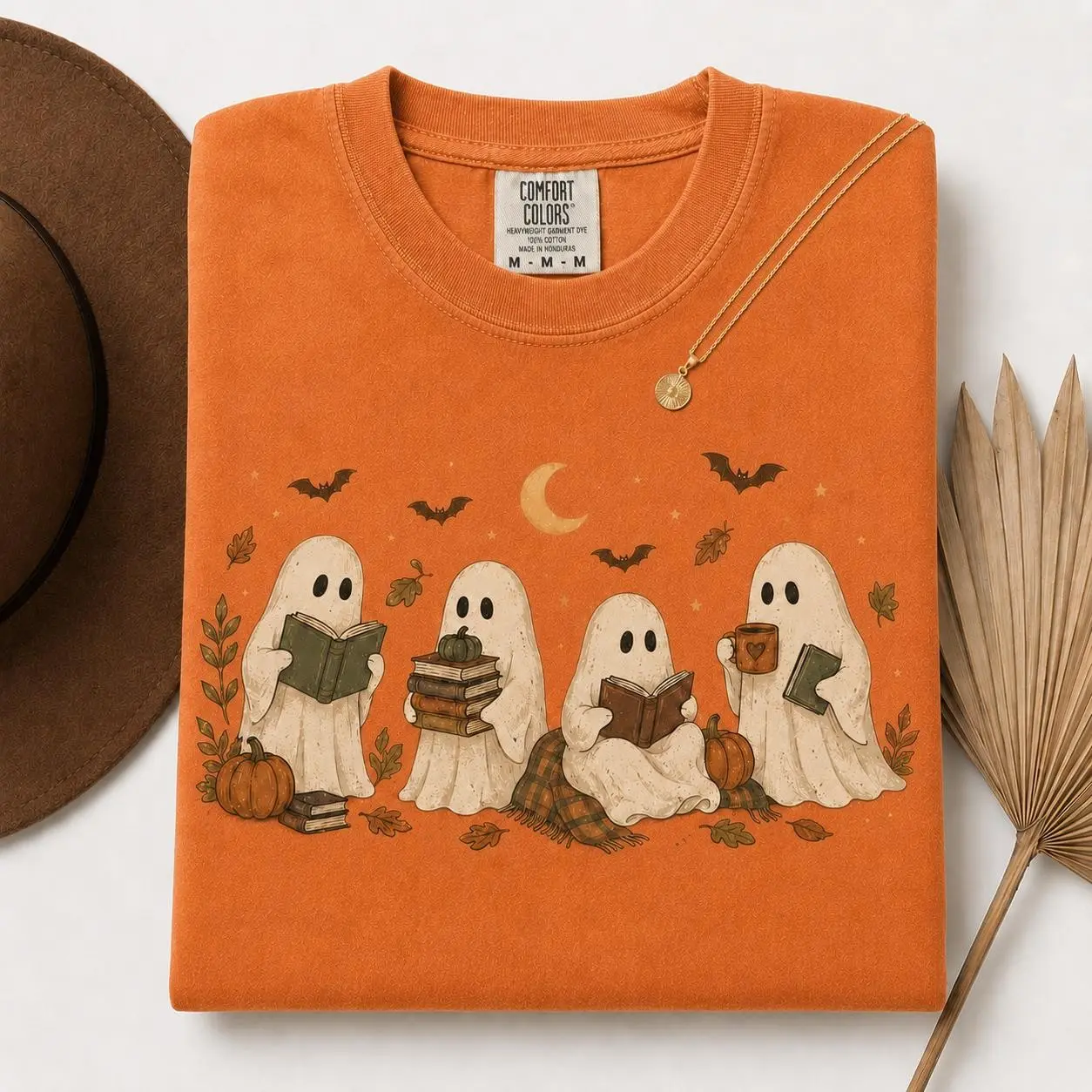 Comfort Colors Booked With My Boos Ghost Shirt, Vintage Halloween Book Lover Cozy Fall Reading Tee - photo 4