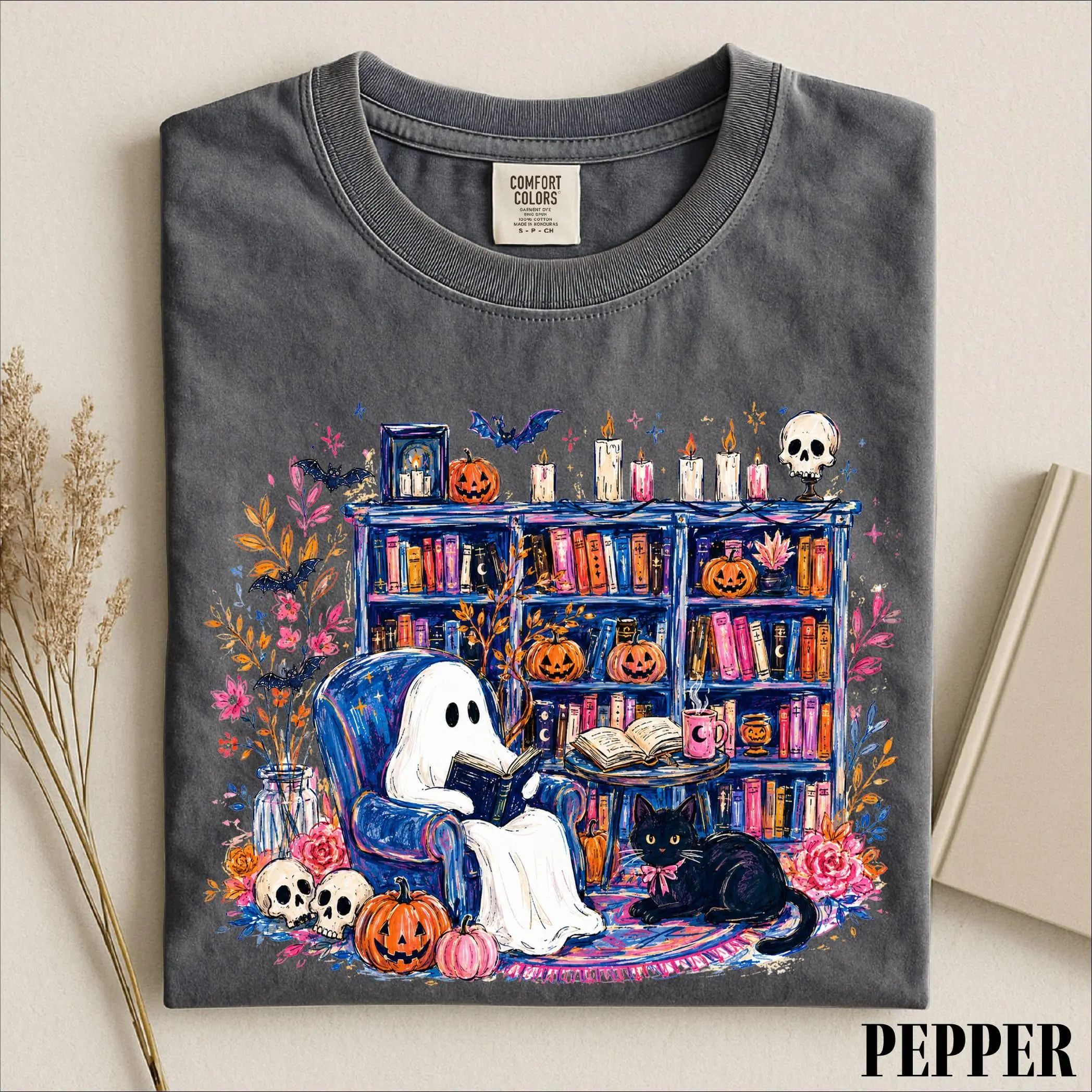 Comfort Colors Ghost Book Reader Sweatshirt, Bookish Lover Gift Spooky Season Halloween Crewneck
