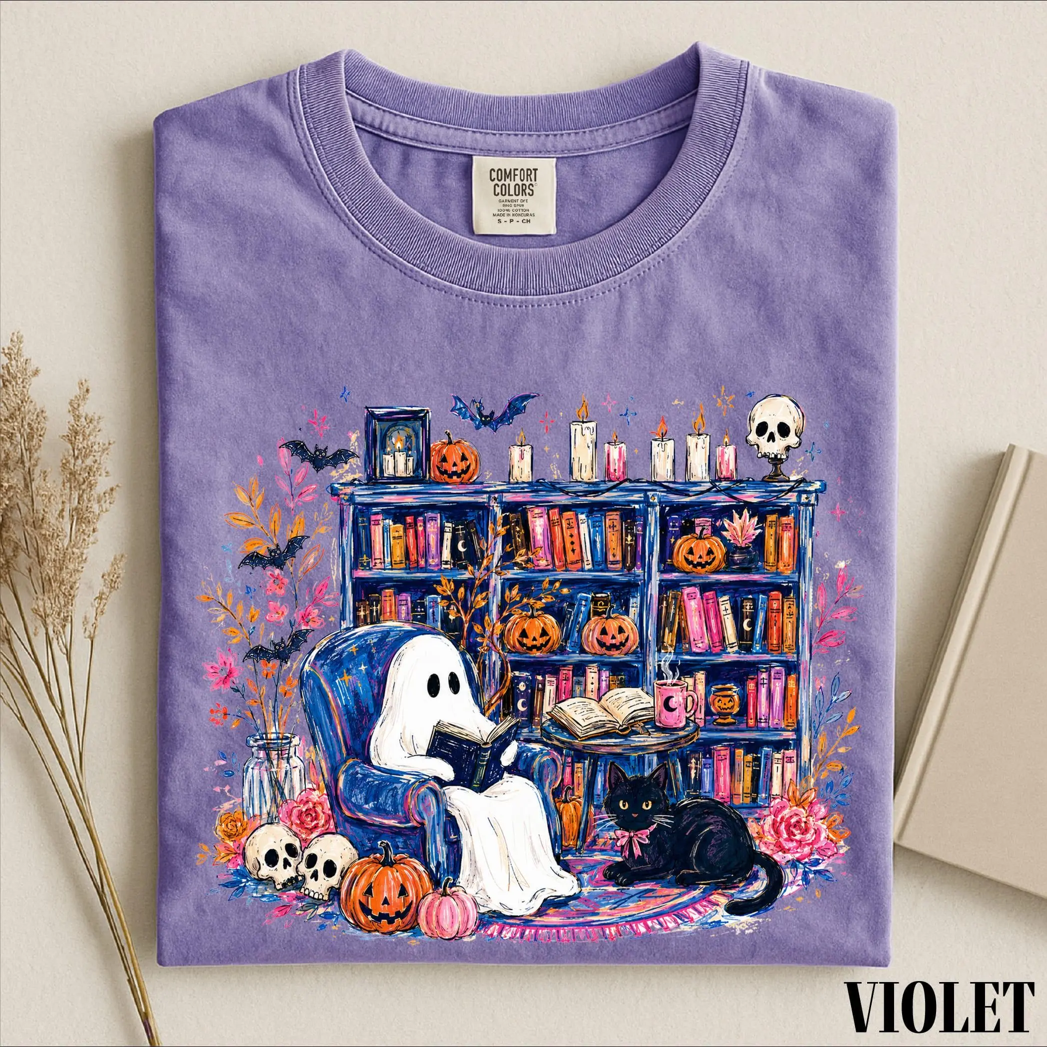 Comfort Colors Ghost Book Reader Sweatshirt, Bookish Lover Gift Spooky Season Halloween Crewneck - photo 2
