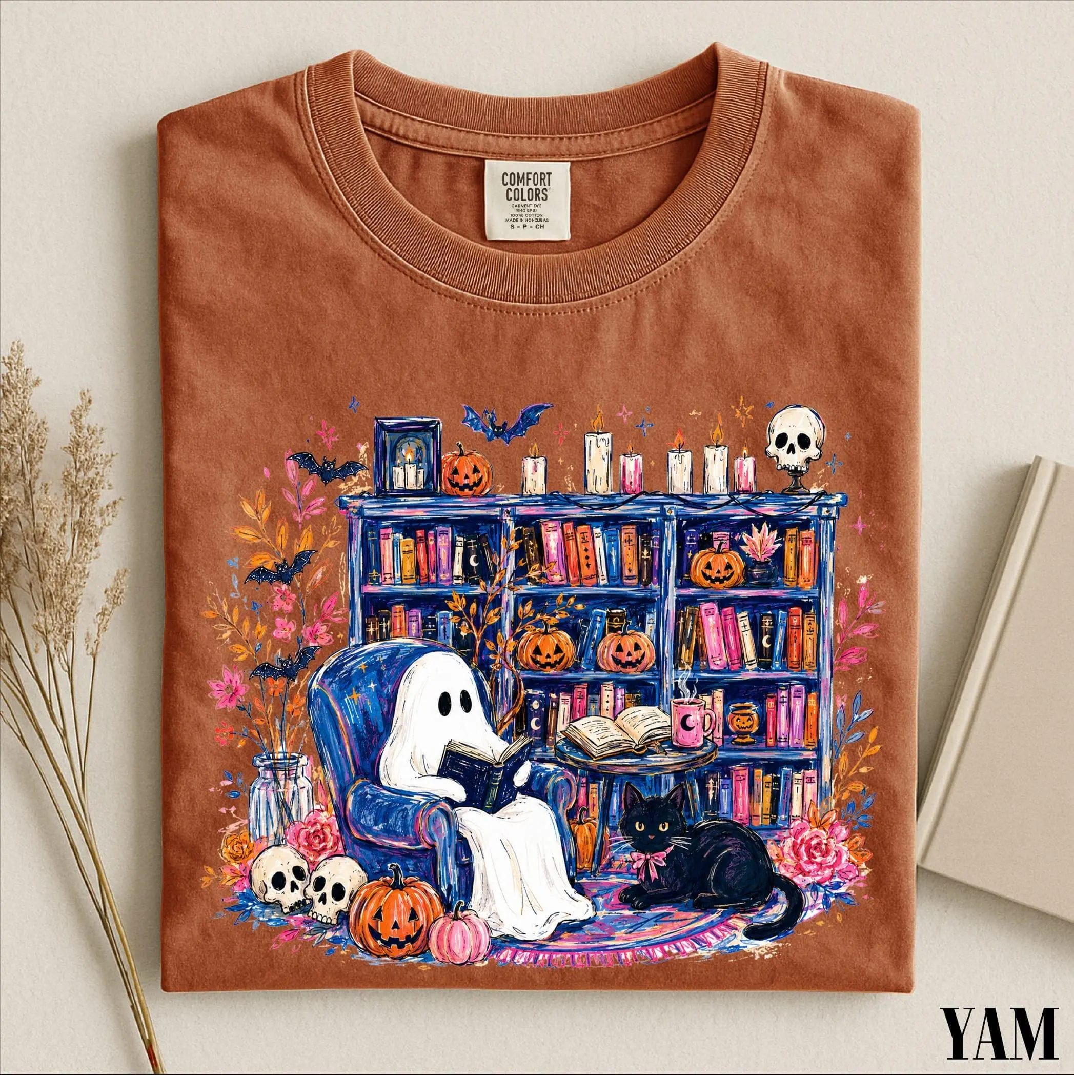 Comfort Colors Ghost Book Reader Sweatshirt, Bookish Lover Gift Spooky Season Halloween Crewneck - photo 3