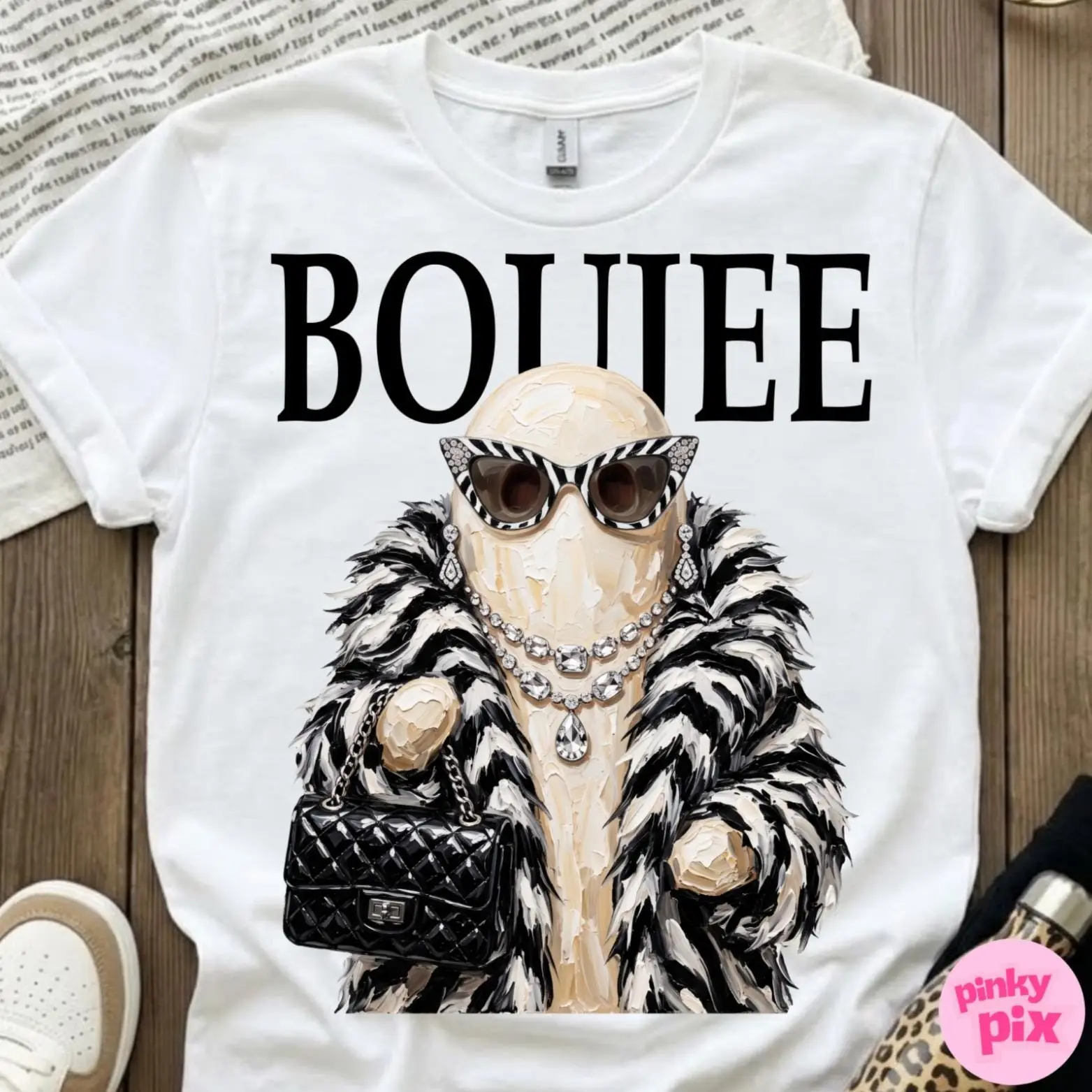 Ghost Boujee Luxury Halloween Comfort Colors Shirt, Girly Spooky Season Graphic Tee - photo 2