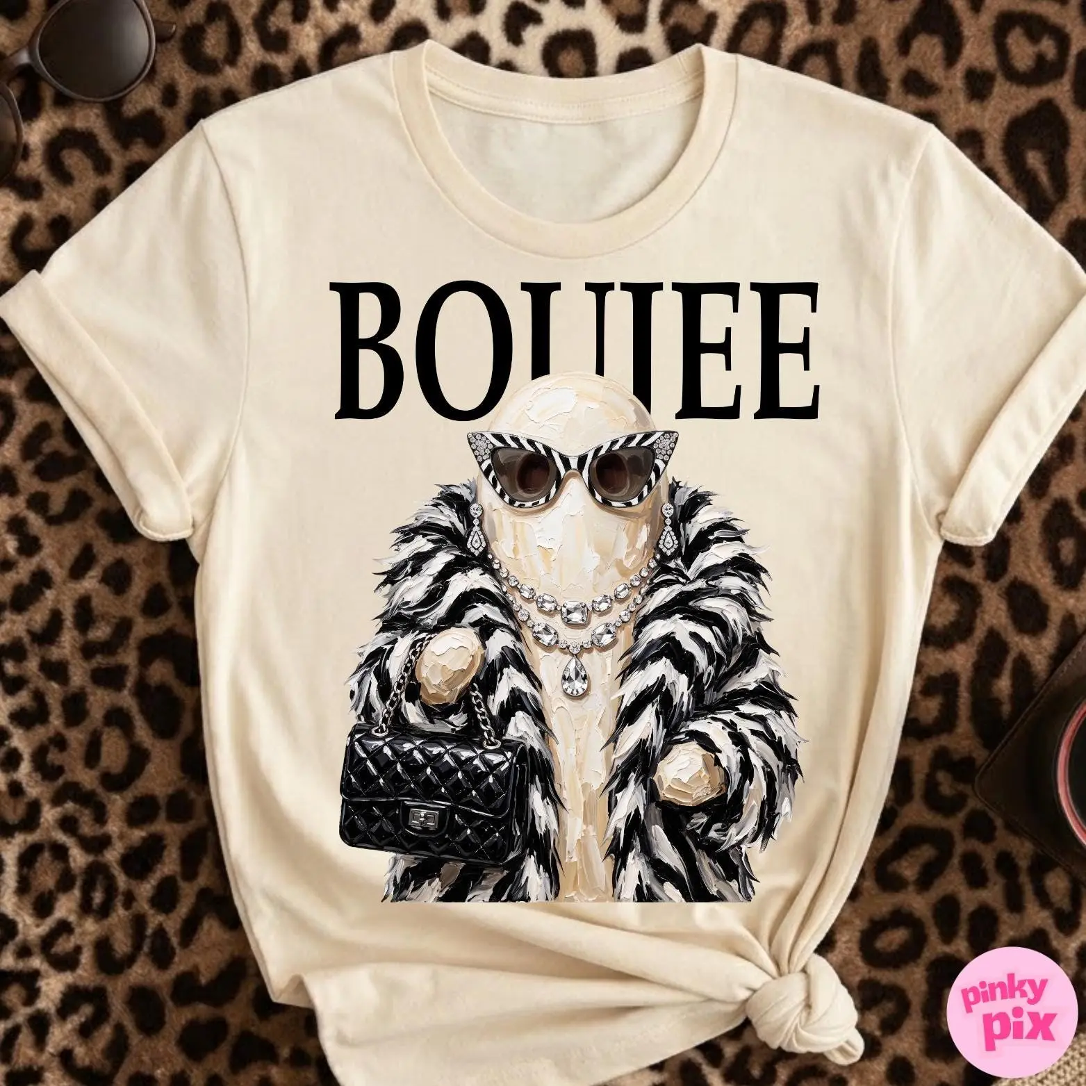 Ghost Boujee Luxury Halloween Comfort Colors Shirt, Girly Spooky Season Graphic Tee - photo 4