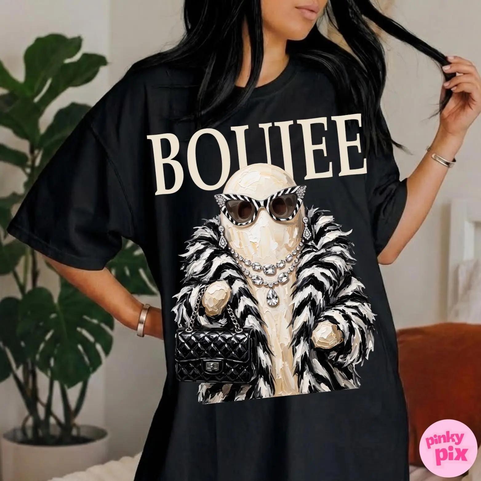 Ghost Boujee Luxury Halloween Comfort Colors Shirt, Girly Spooky Season Graphic Tee - photo 5
