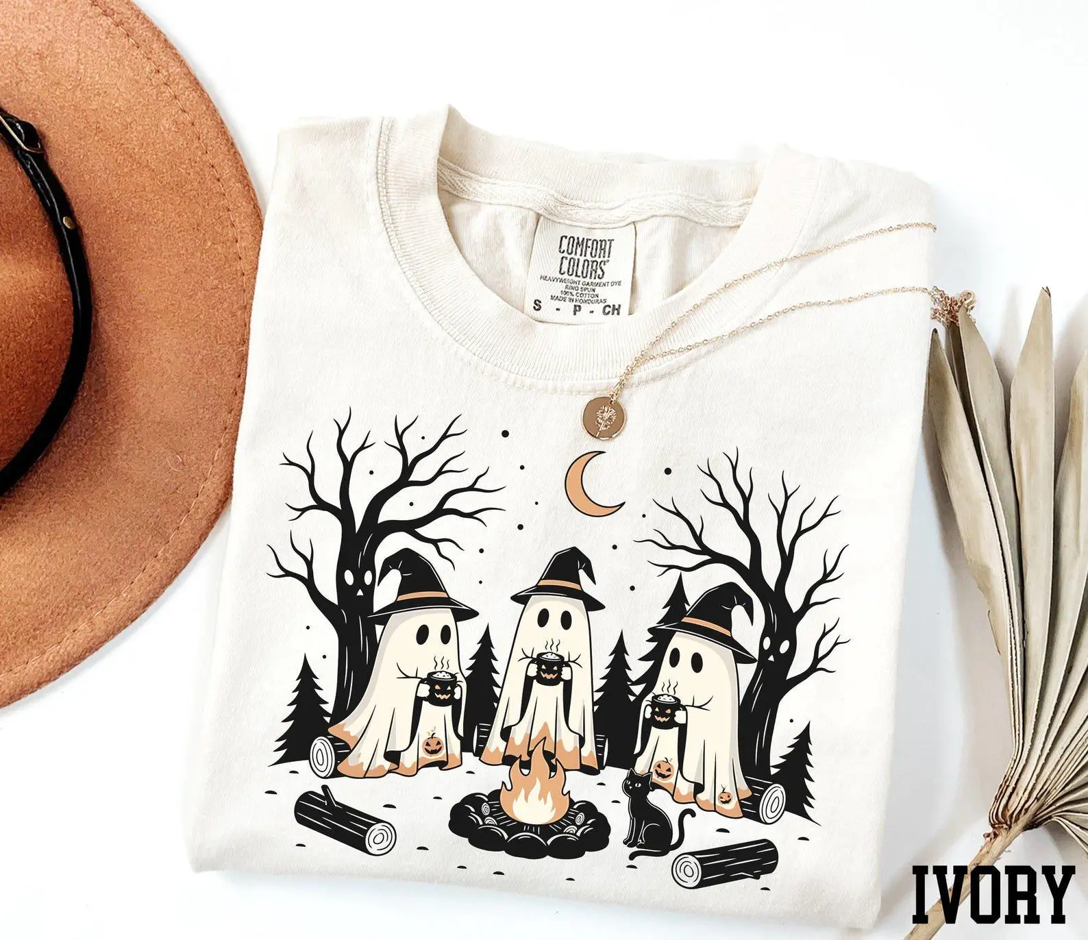 Comfort Colors Ghost Camp Sweatshirt, Funny Halloween Camping Top, Spooky Outdoor Life Lover Gift - photo 3
