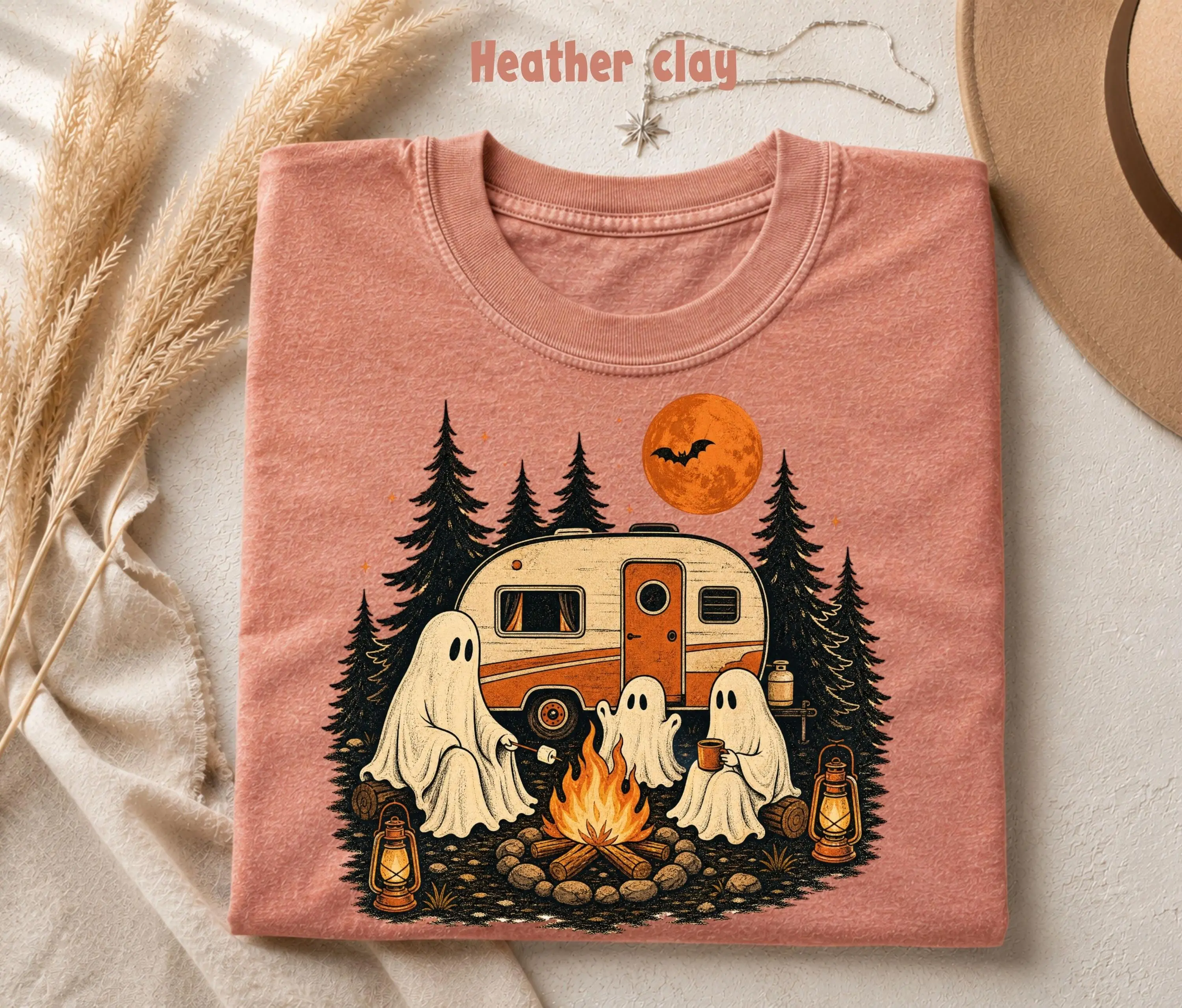 Ghost Camping Halloween Shirt, Vintage Camper Graphic Unisex Spooky Season Tee - photo 5