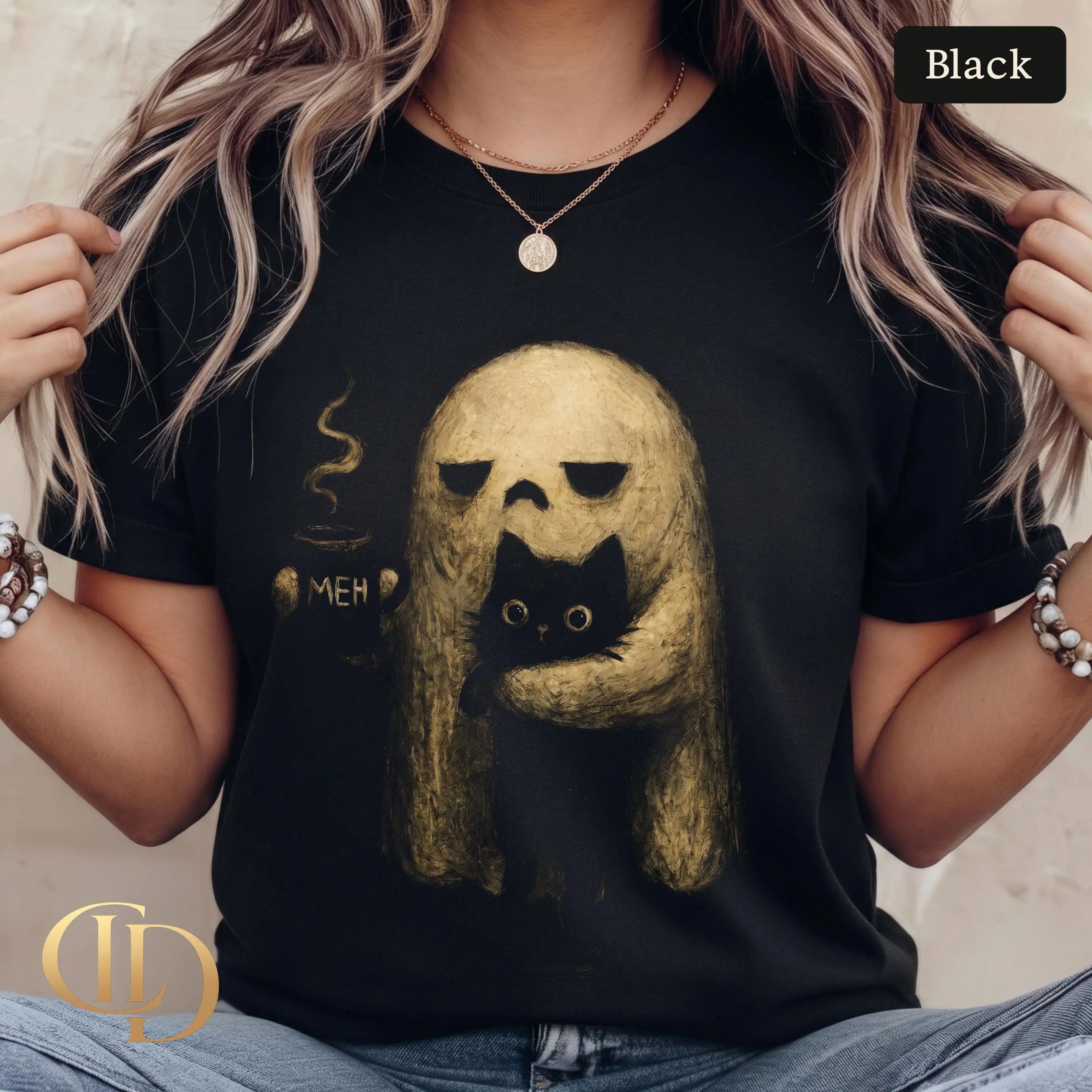 Comfort Colors Ghost Cat Shirt, Spooky Black Cat Graphic Tee, Funny Introvert Halloween Coffee Cat Lover Gift for Women