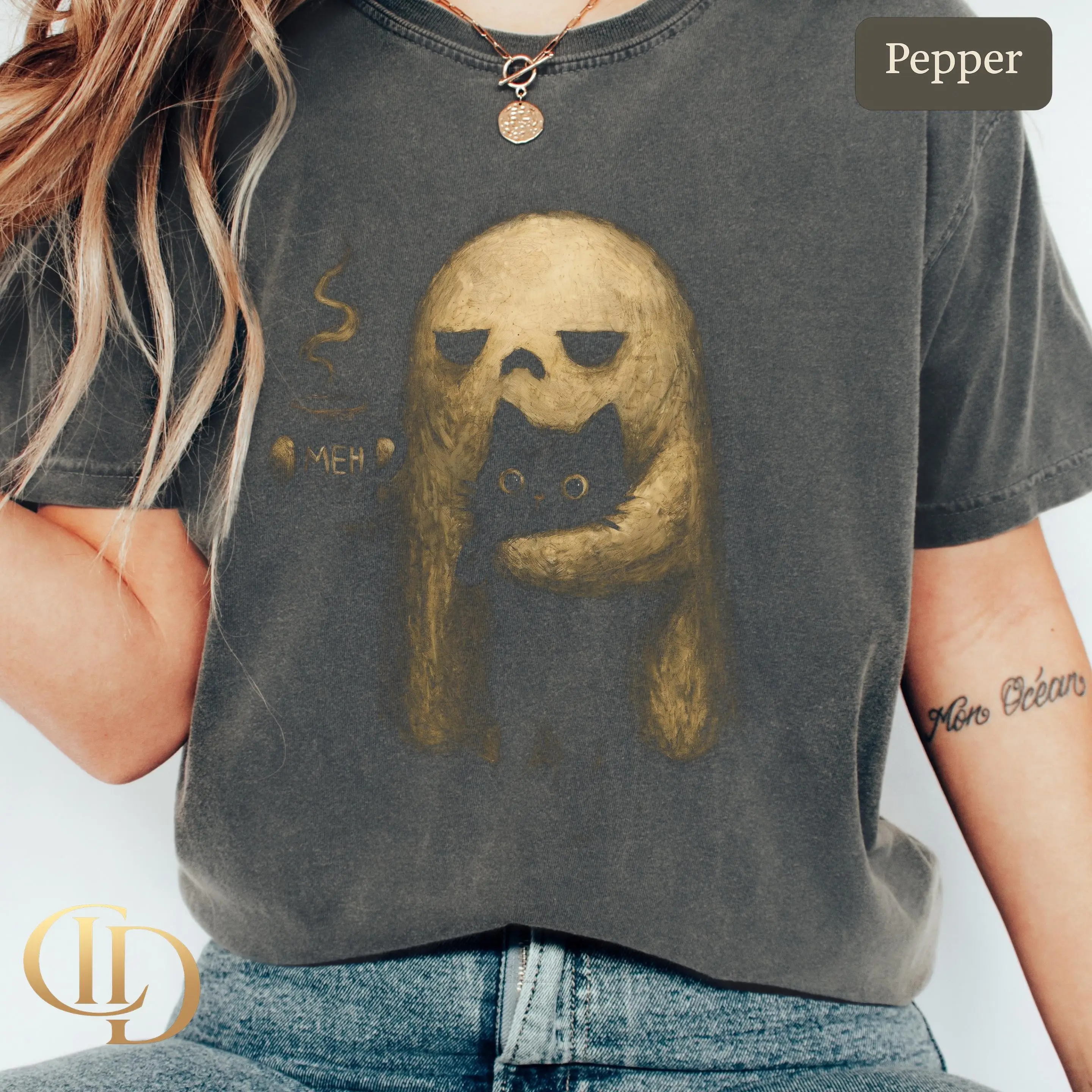 Comfort Colors Ghost Cat Shirt, Spooky Black Cat Graphic Tee, Funny Introvert Halloween Coffee Cat Lover Gift for Women - photo 3