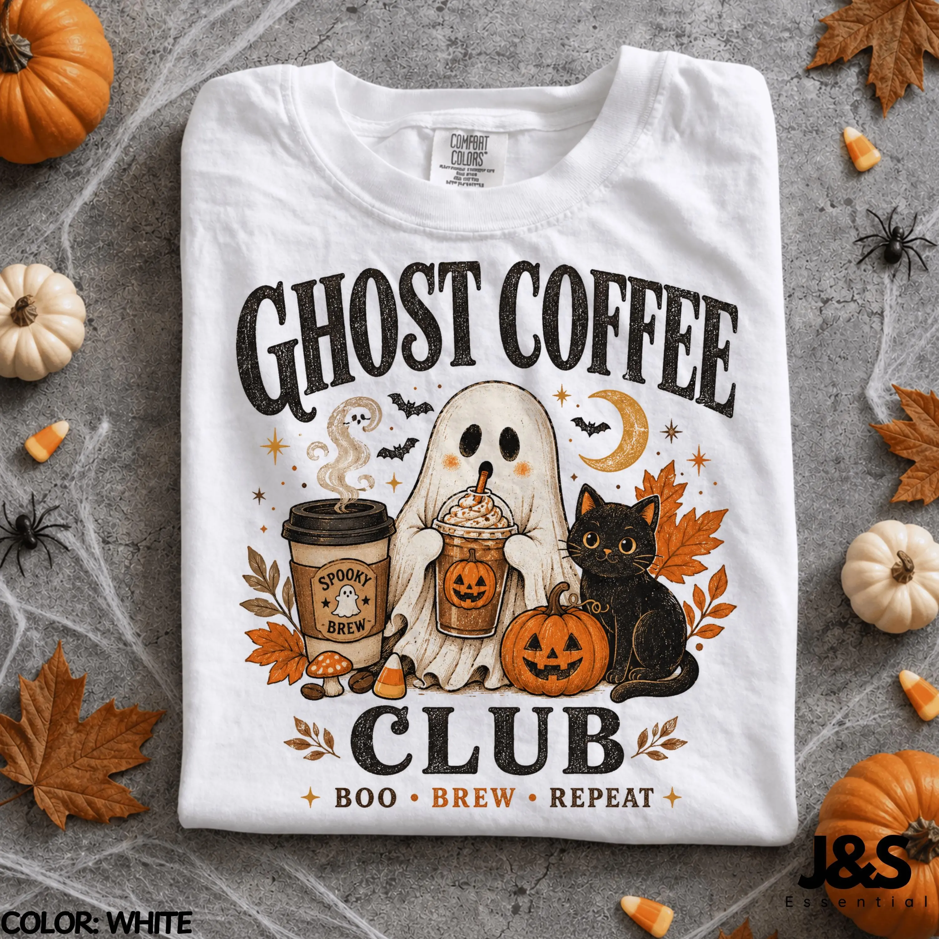 Ghost Coffee Club Halloween Shirt, Spooky Lover Tee, Cute Black Cat Pumpkin Fall Vintage Witchy Cafe Gift - photo 2
