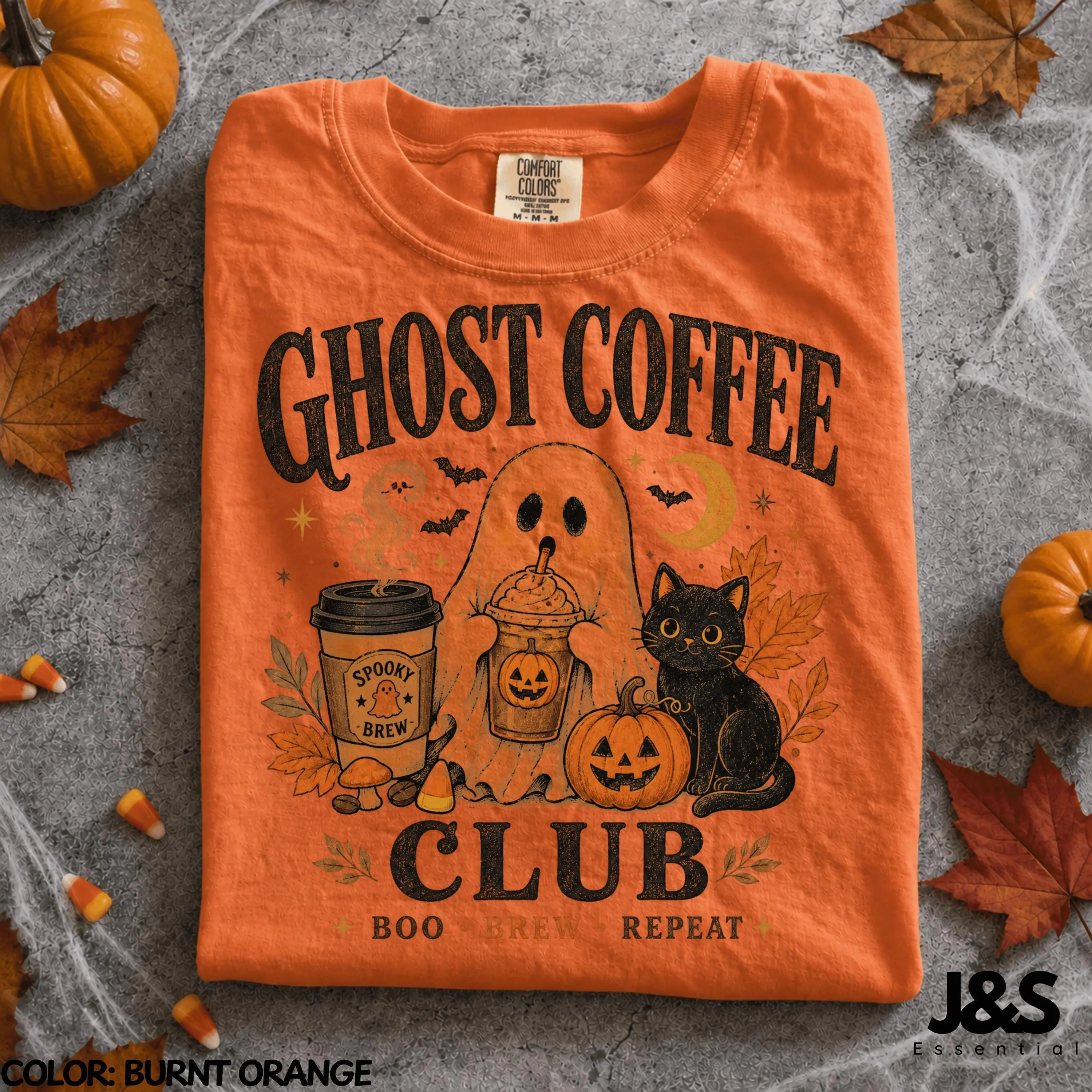 Ghost Coffee Club Halloween Shirt, Spooky Lover Tee, Cute Black Cat Pumpkin Fall Vintage Witchy Cafe Gift - photo 3