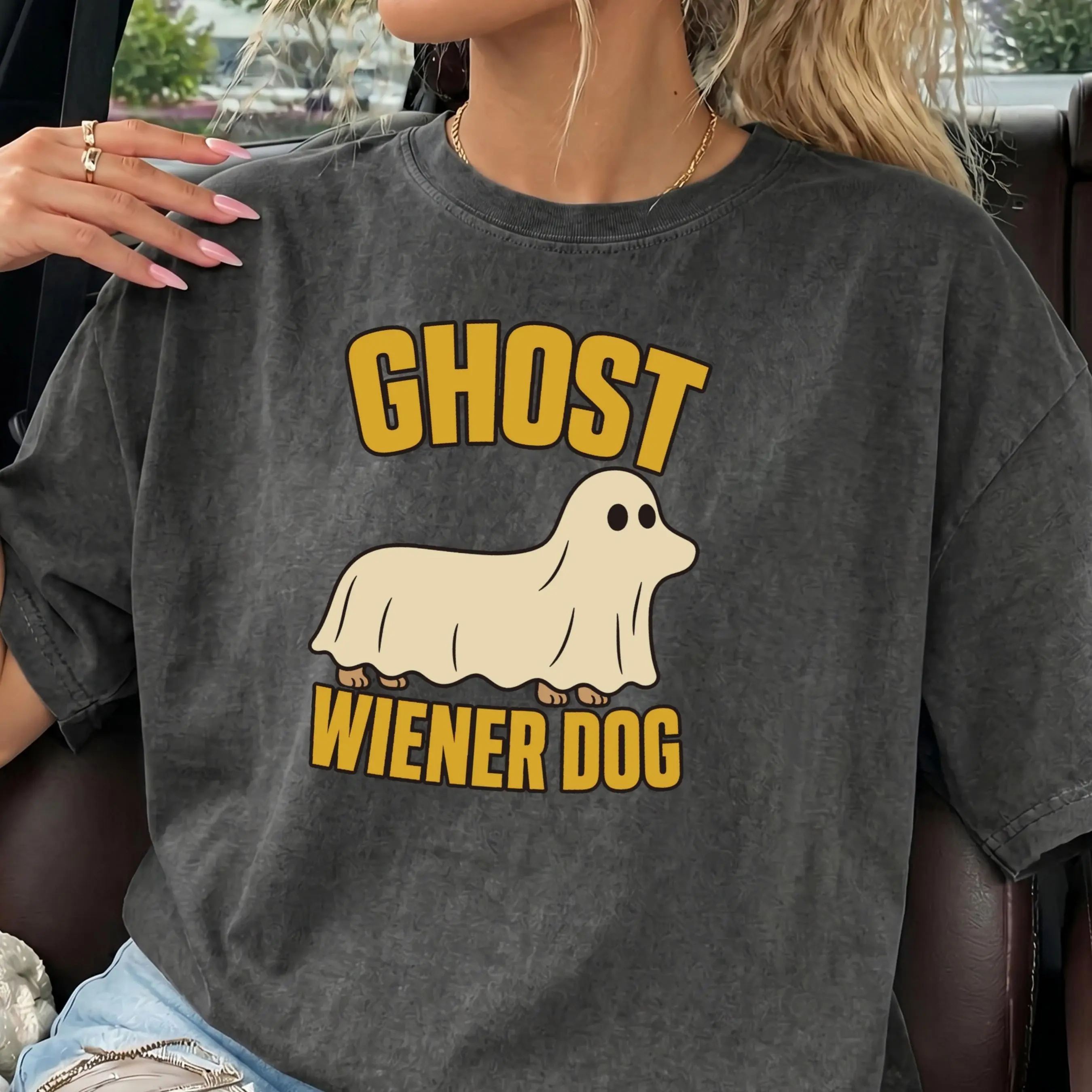 Comfort Colors Ghost Dachshund Halloween Shirt, Funny Wiener Dog Costume Spooky Pet Lover Tee