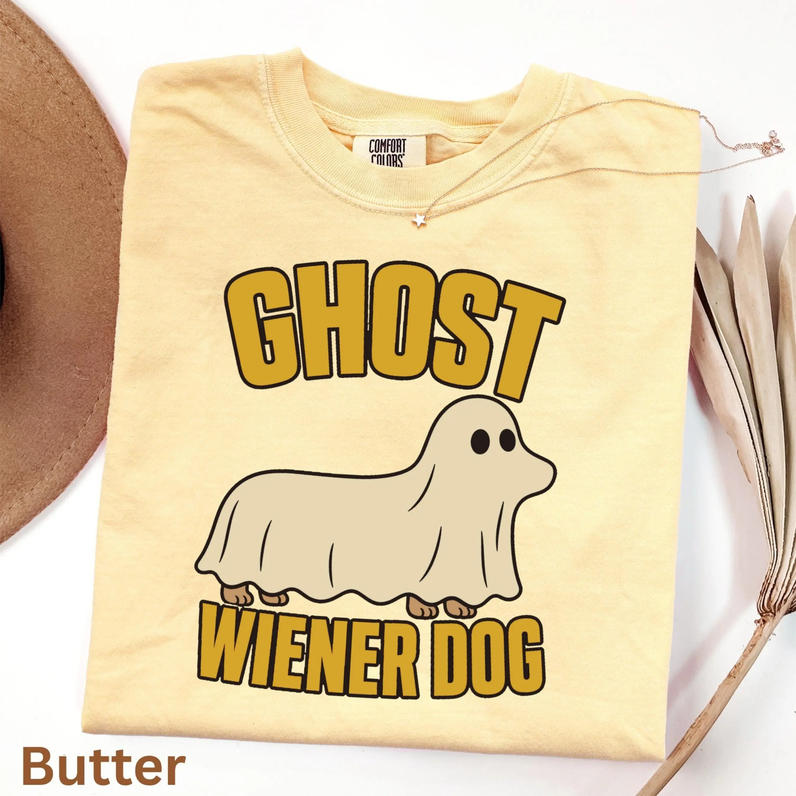 Comfort Colors Ghost Dachshund Halloween Shirt, Funny Wiener Dog Costume Spooky Pet Lover Tee - photo 2